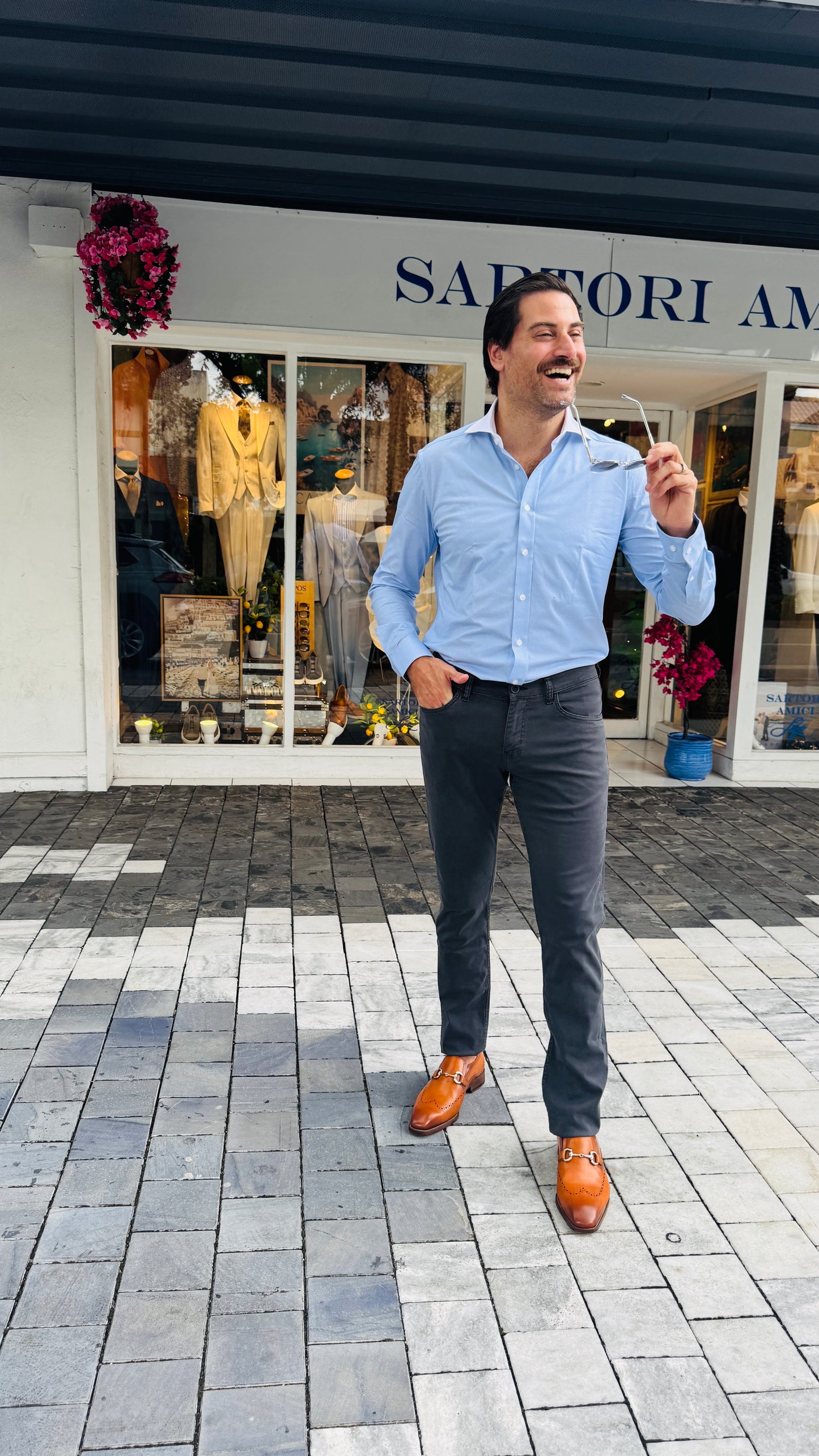 Smart Casual Blue Shirt & Charcoal Pants Look