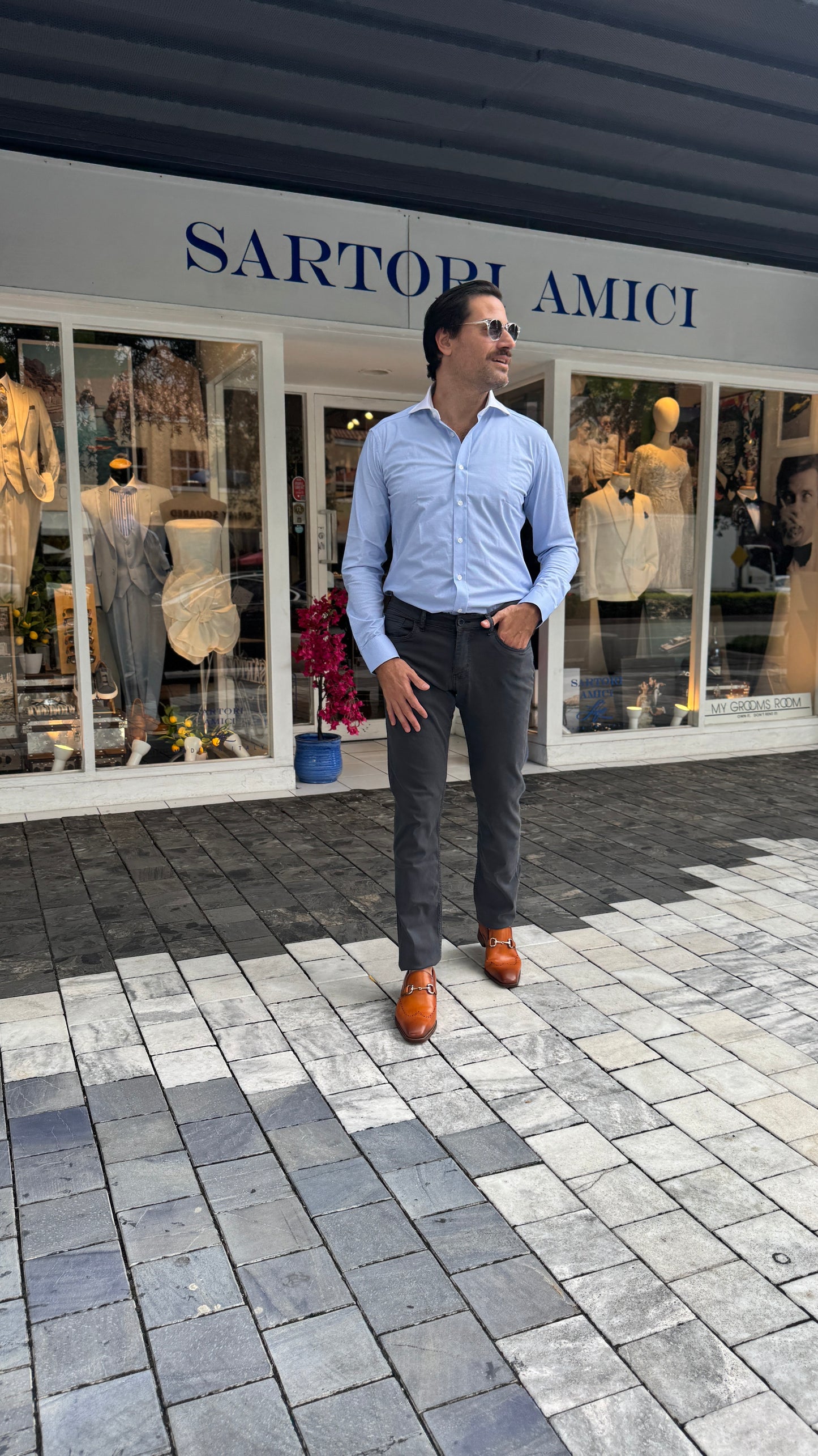 Smart Casual Blue Shirt & Charcoal Pants Look