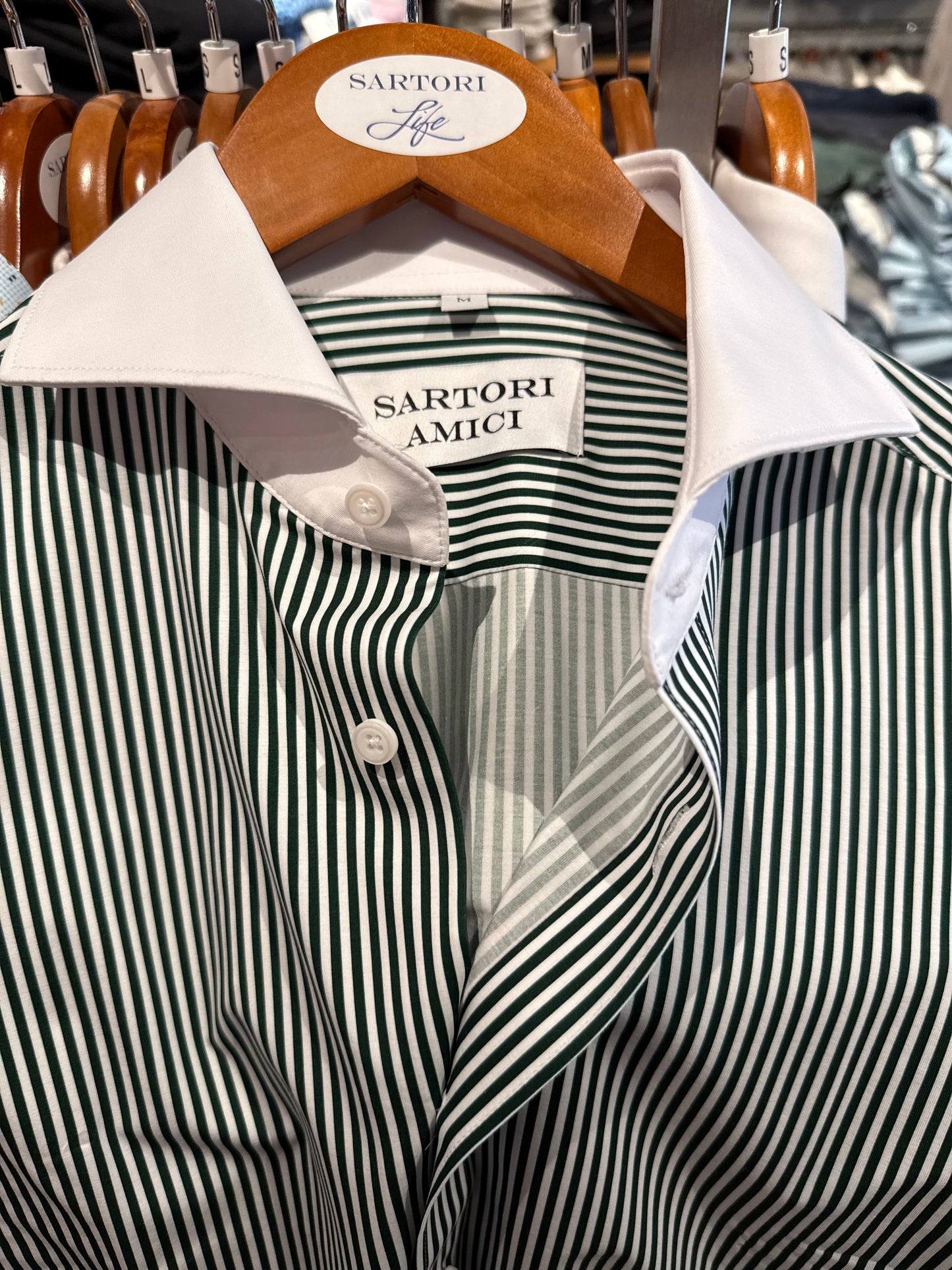 Green Striped Dress Shirt with White Collar – Sartori Amici
