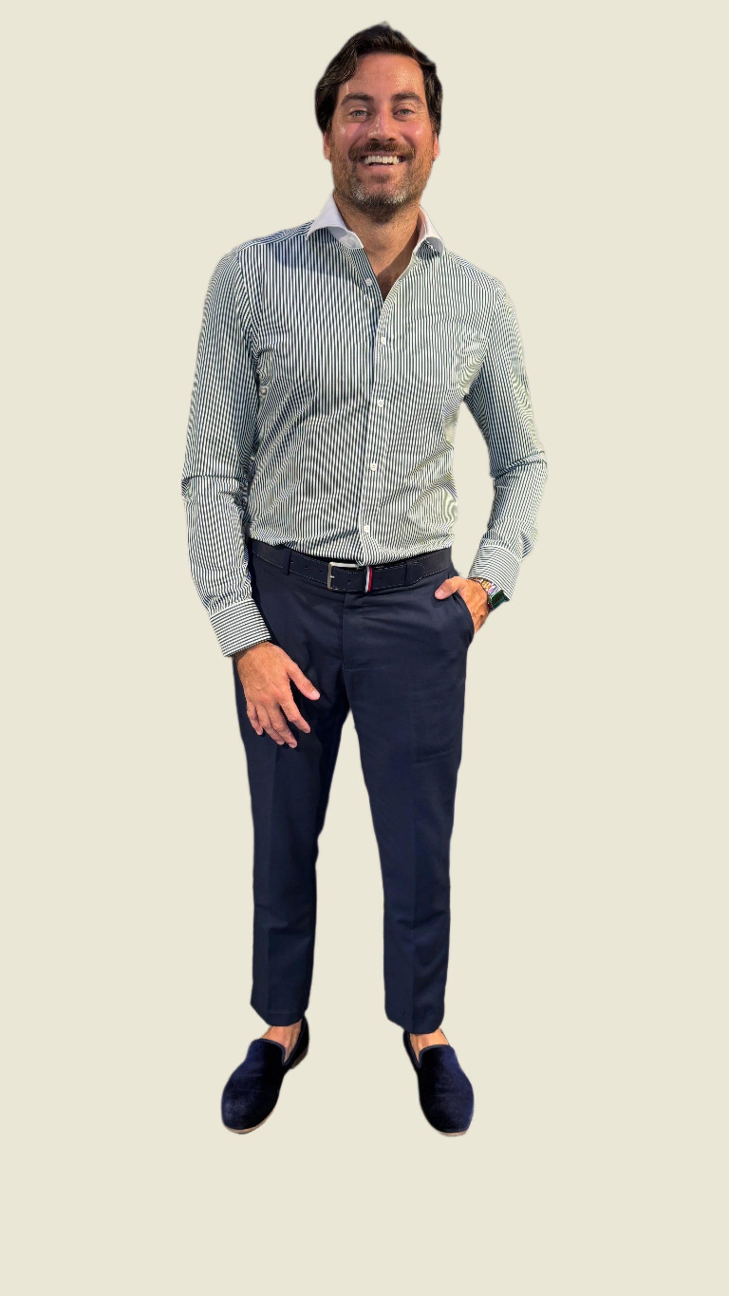 Green Striped Dress Shirt with White Collar – Sartori Amici