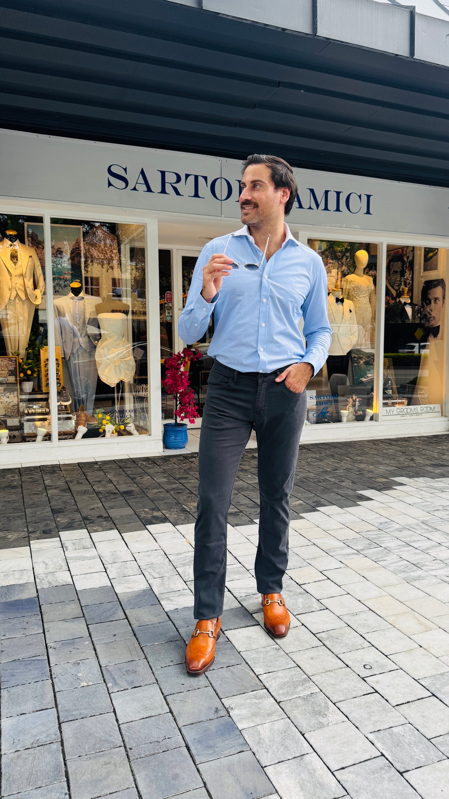 Smart Casual Blue Shirt & Charcoal Pants Look