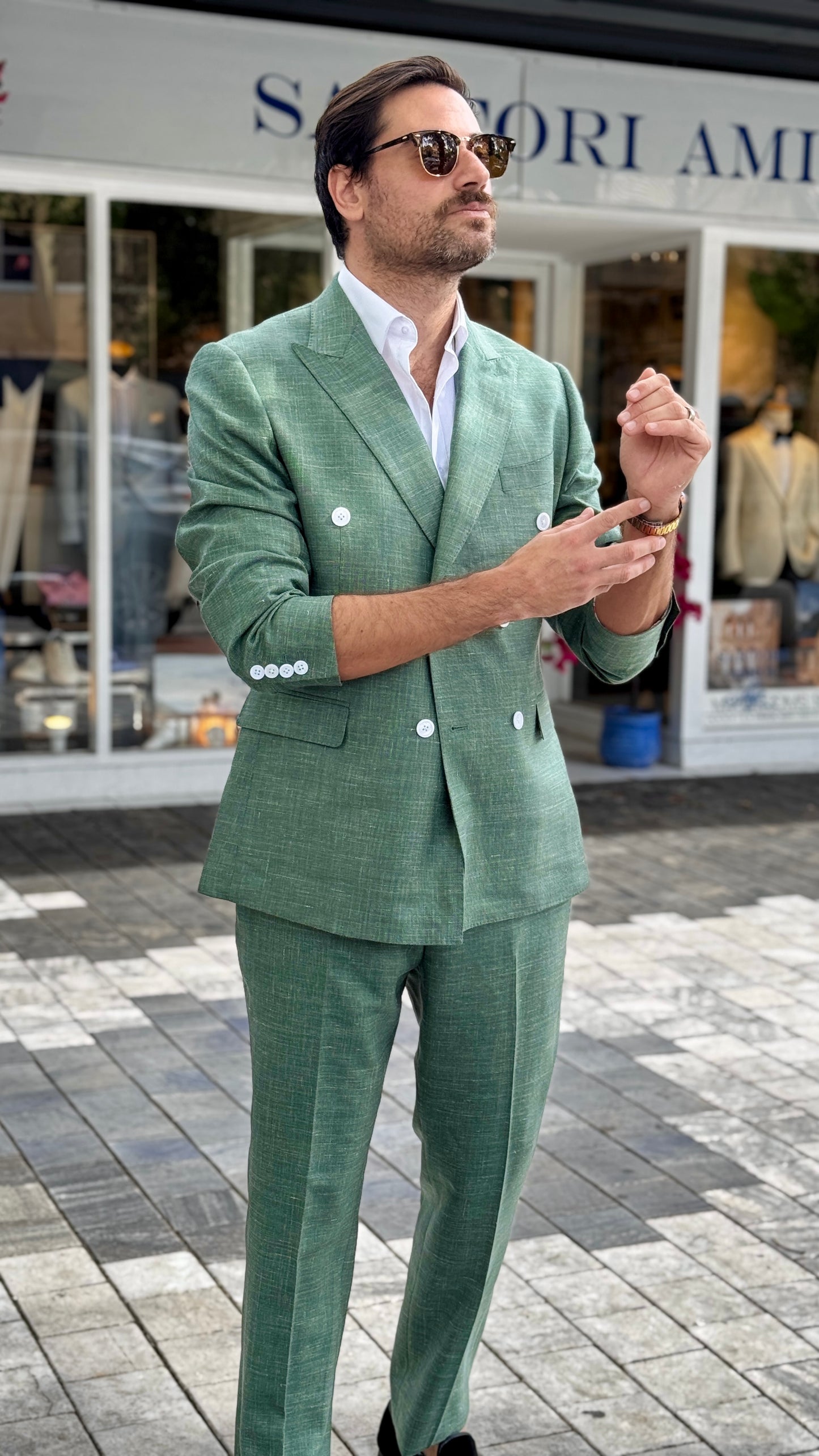 Custom-Made Double-Breasted Green Suit
