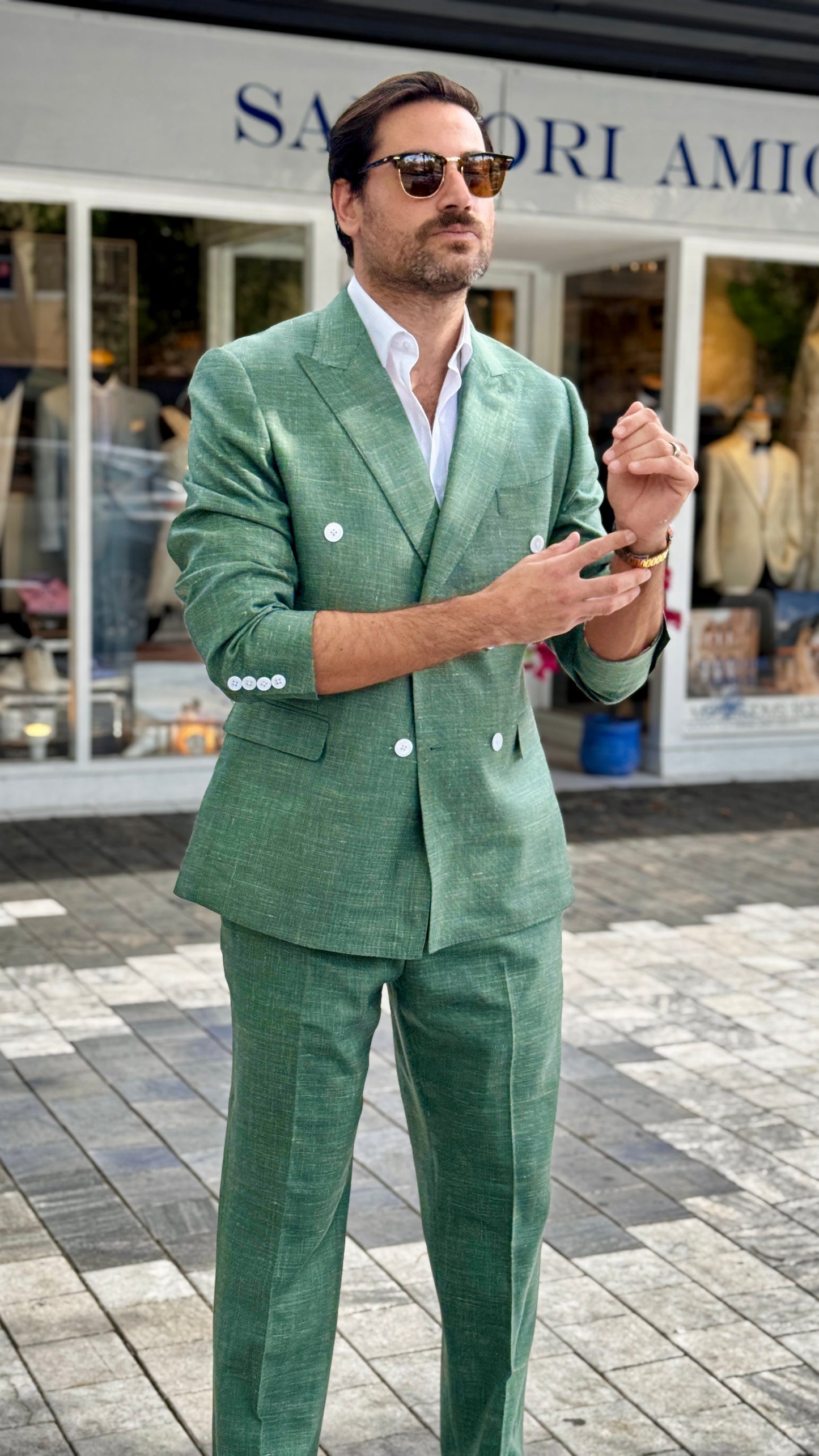 Custom-Made Double-Breasted Green Suit