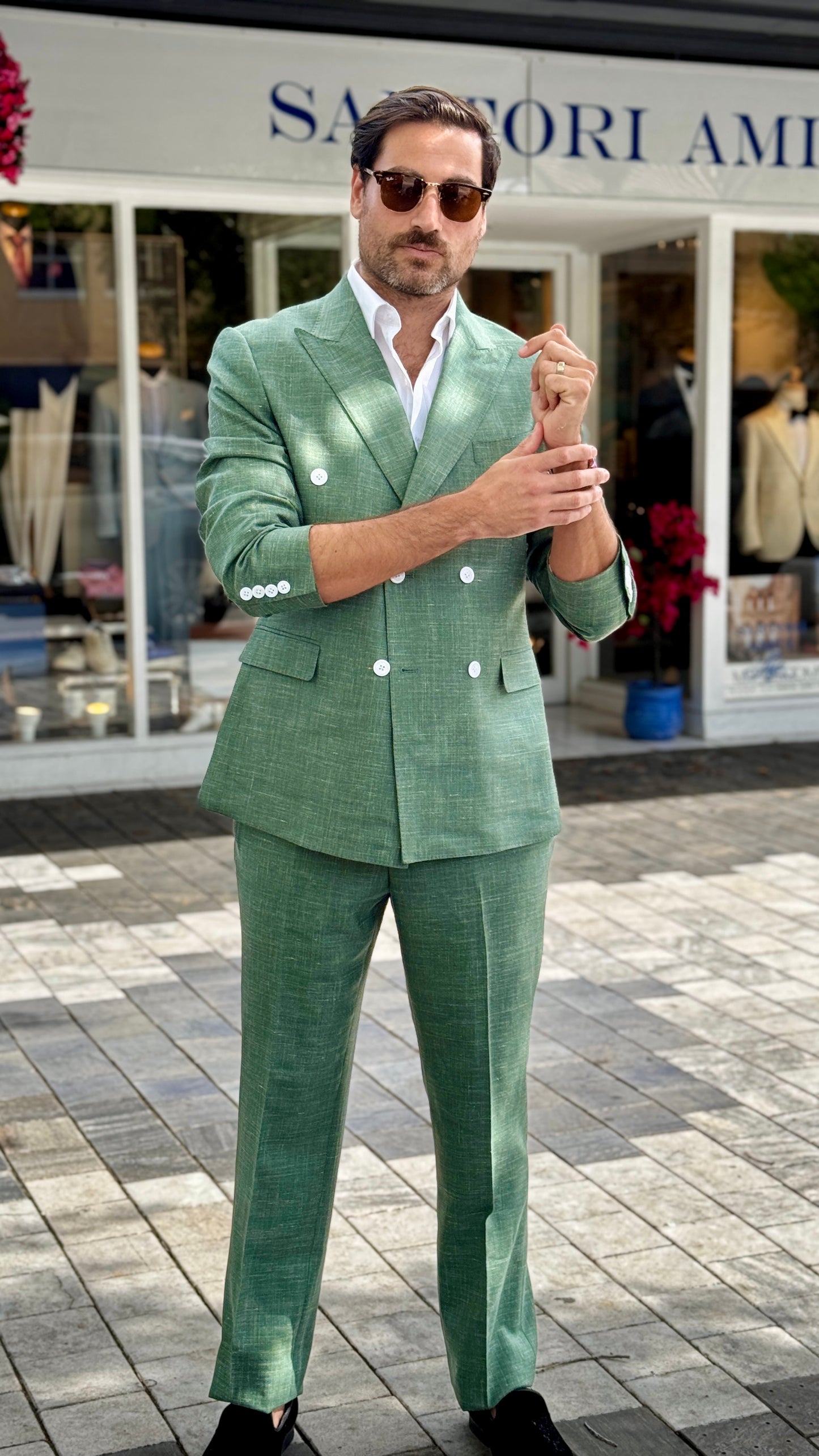 Custom-Made Double-Breasted Green Suit
