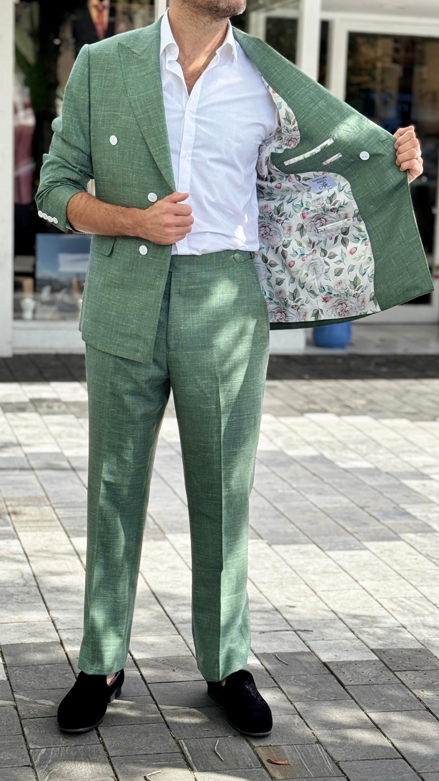Custom-Made Double-Breasted Green Suit