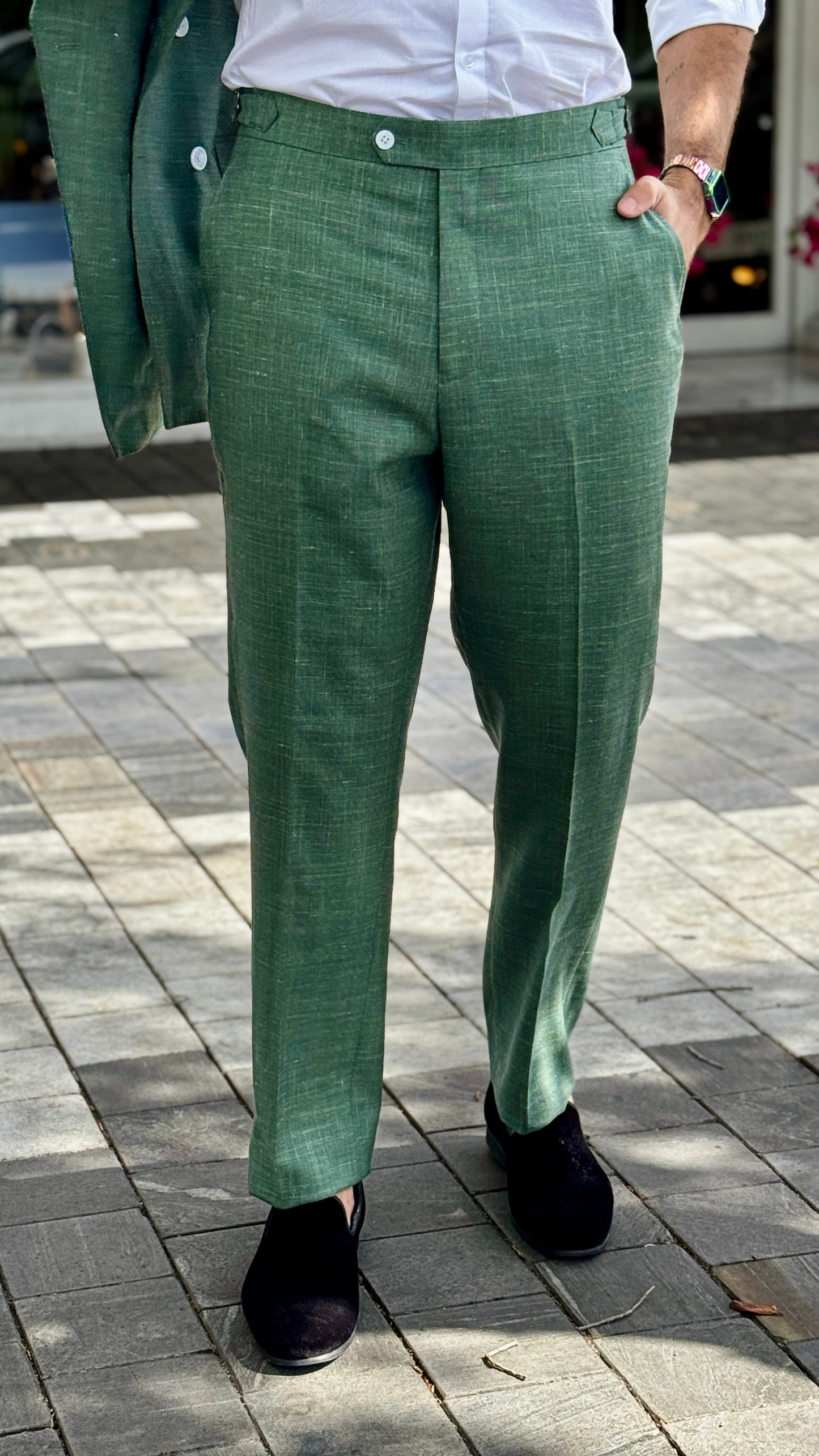 Custom-Made Double-Breasted Green Suit