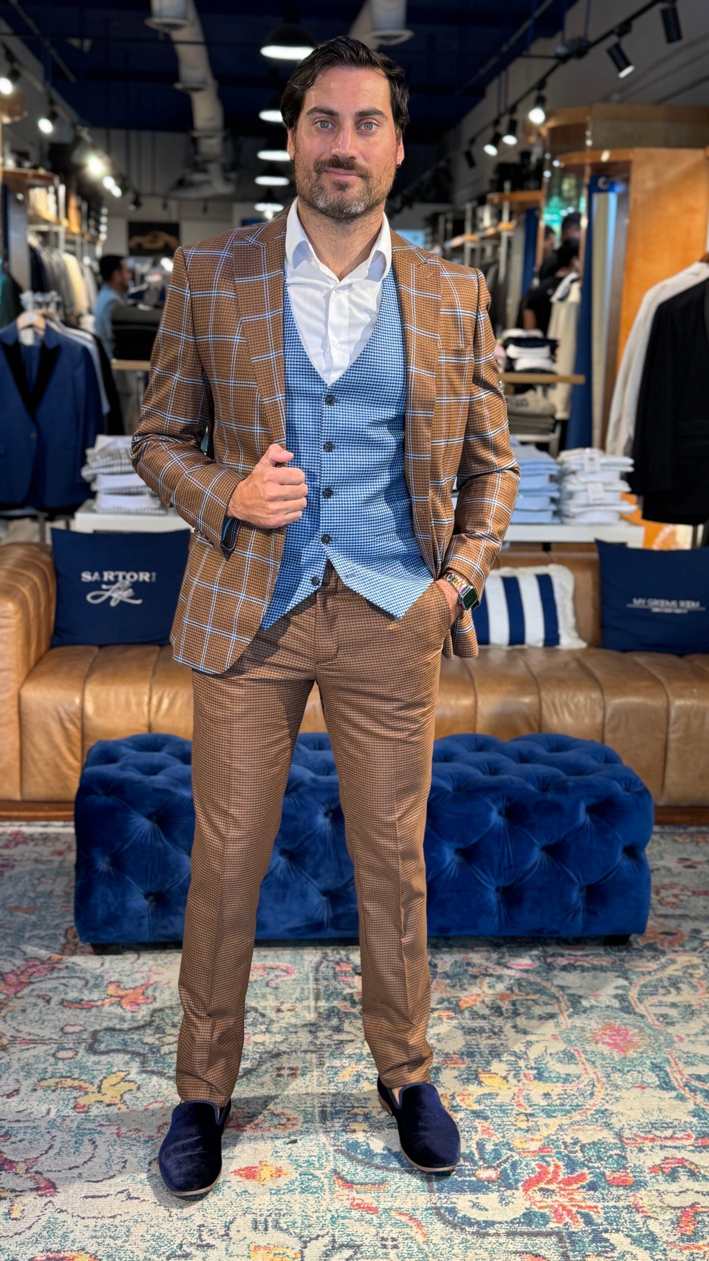 Brown & Blue Houndstooth Suit Set – Sartori Amici