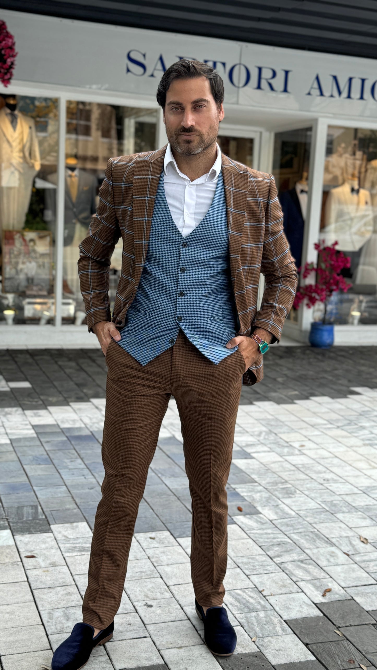 Brown & Blue Houndstooth Suit Set – Sartori Amici