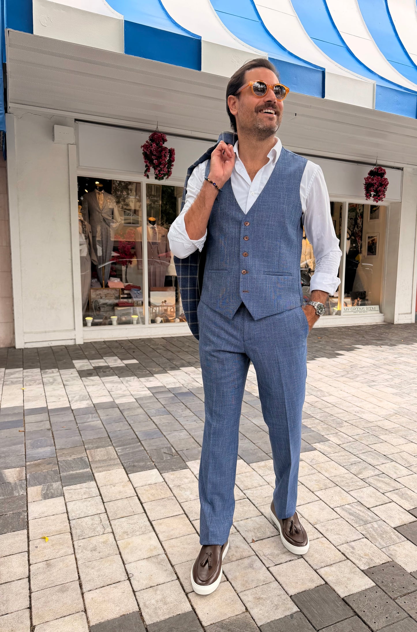 Blue Windowpane Three-Piece Suit