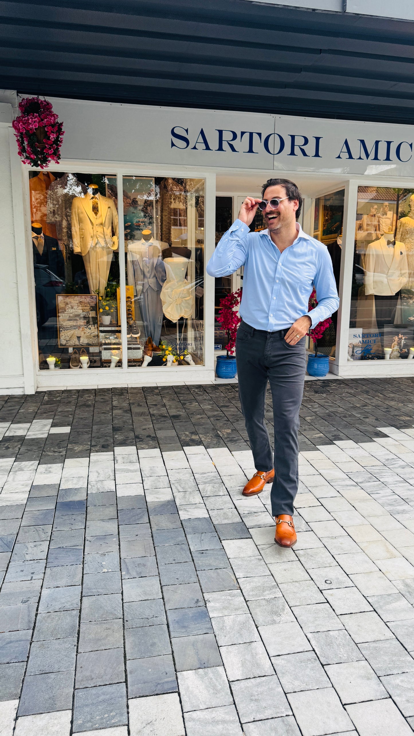 Smart Casual Blue Shirt & Charcoal Pants Look
