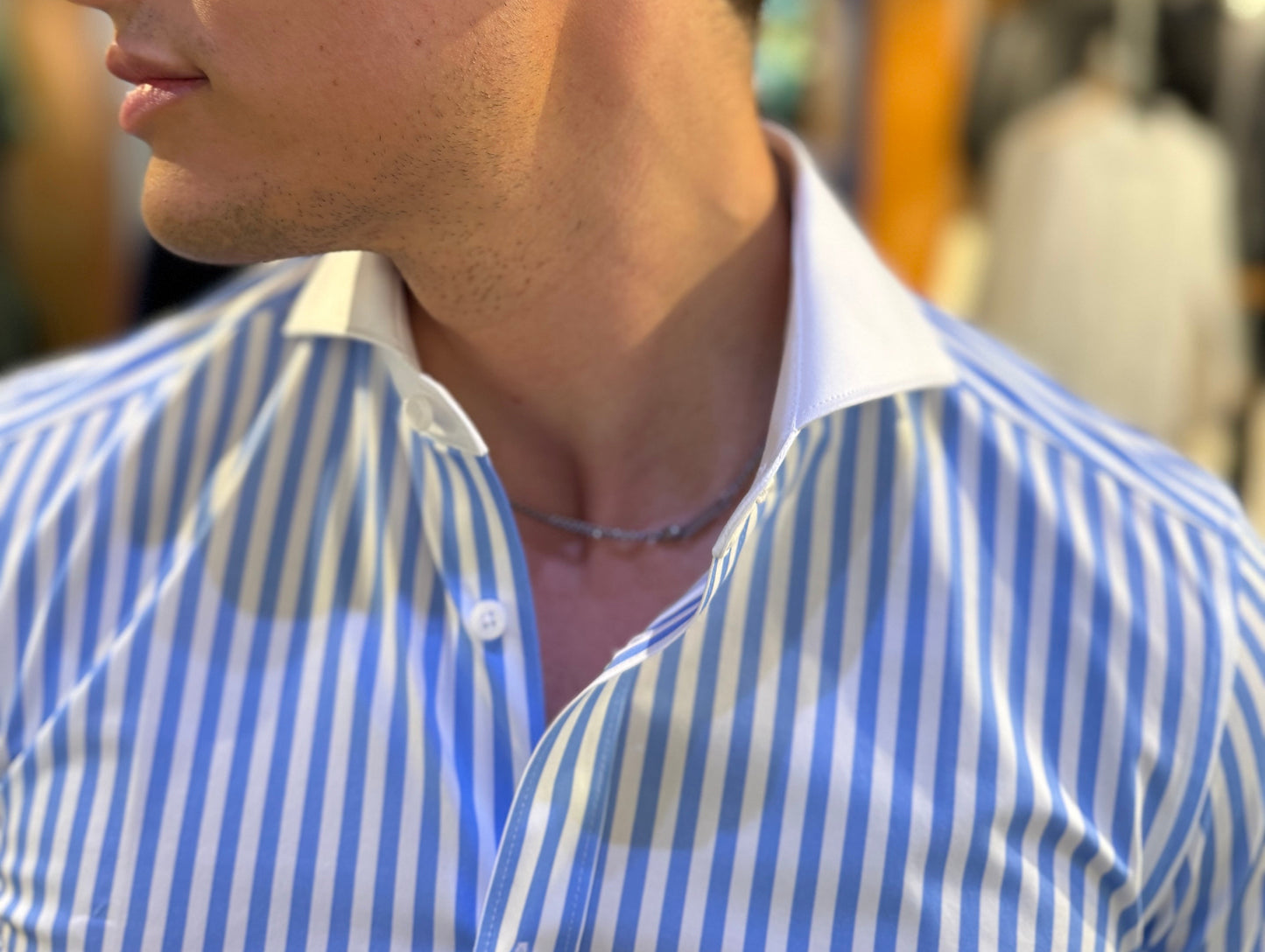 Blue Stripe Sartorilife Shirt with White Collar