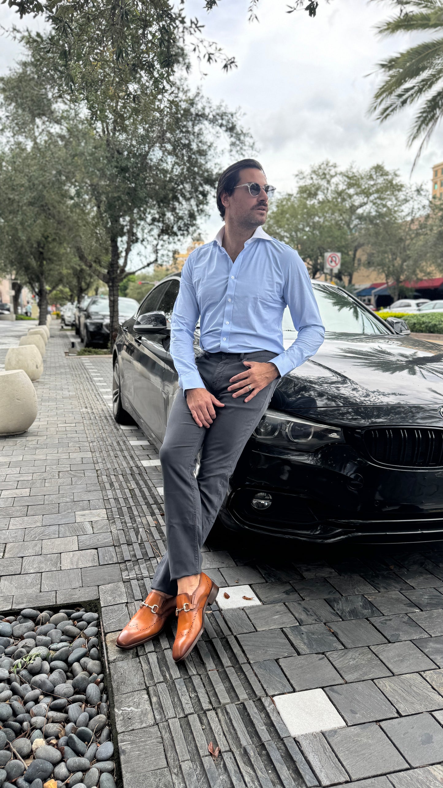 Smart Casual Blue Shirt & Charcoal Pants Look