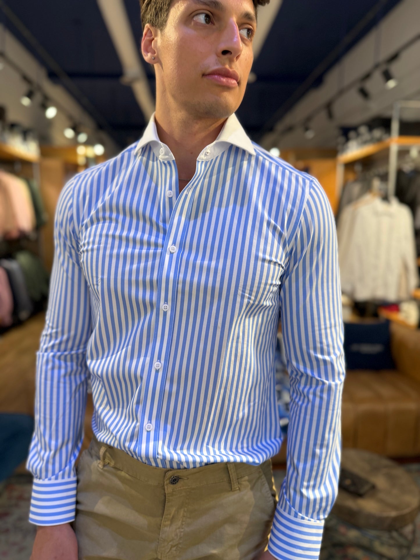 Blue Stripe Sartorilife Shirt with White Collar