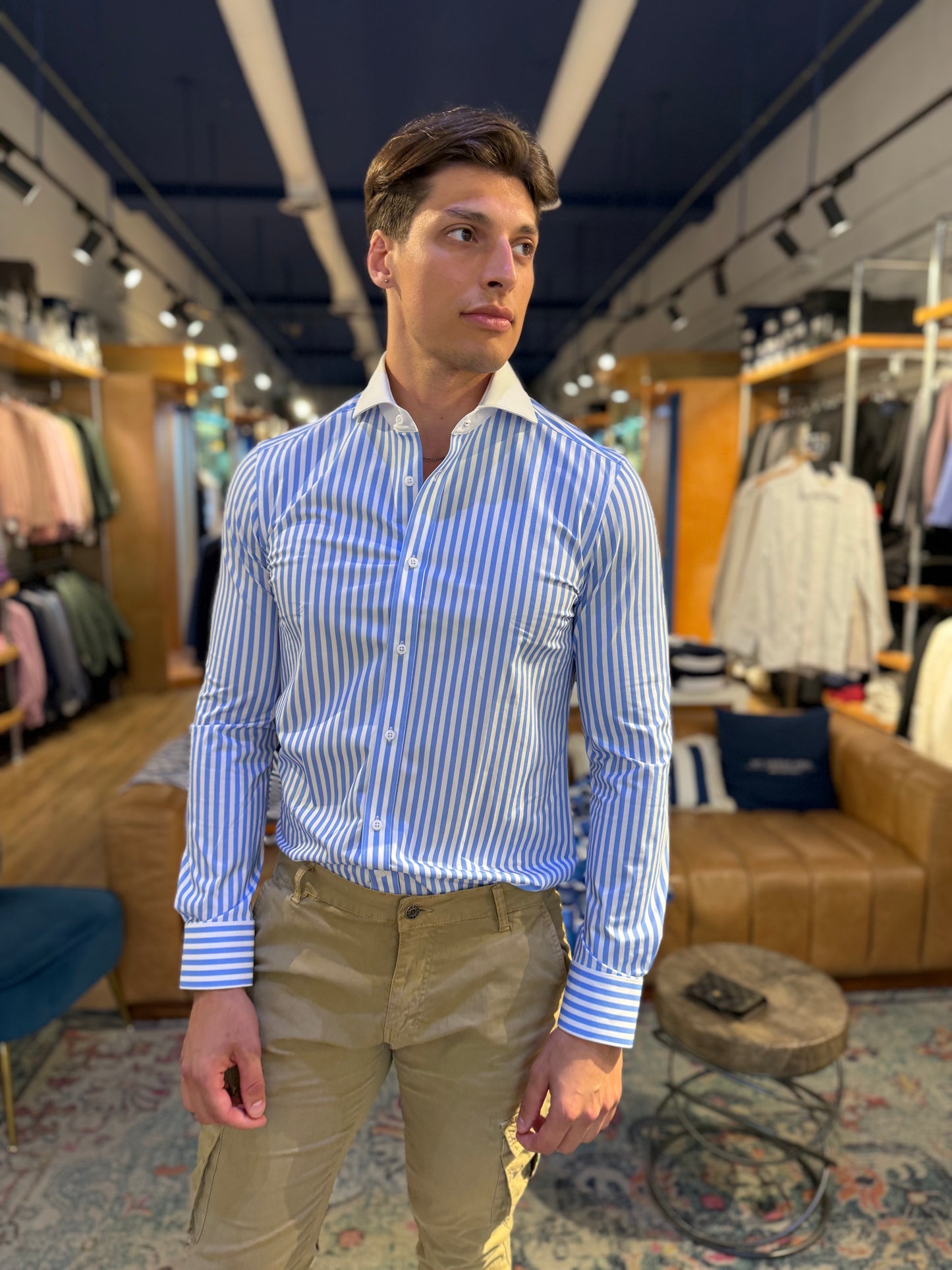 Blue Stripe Sartorilife Shirt with White Collar