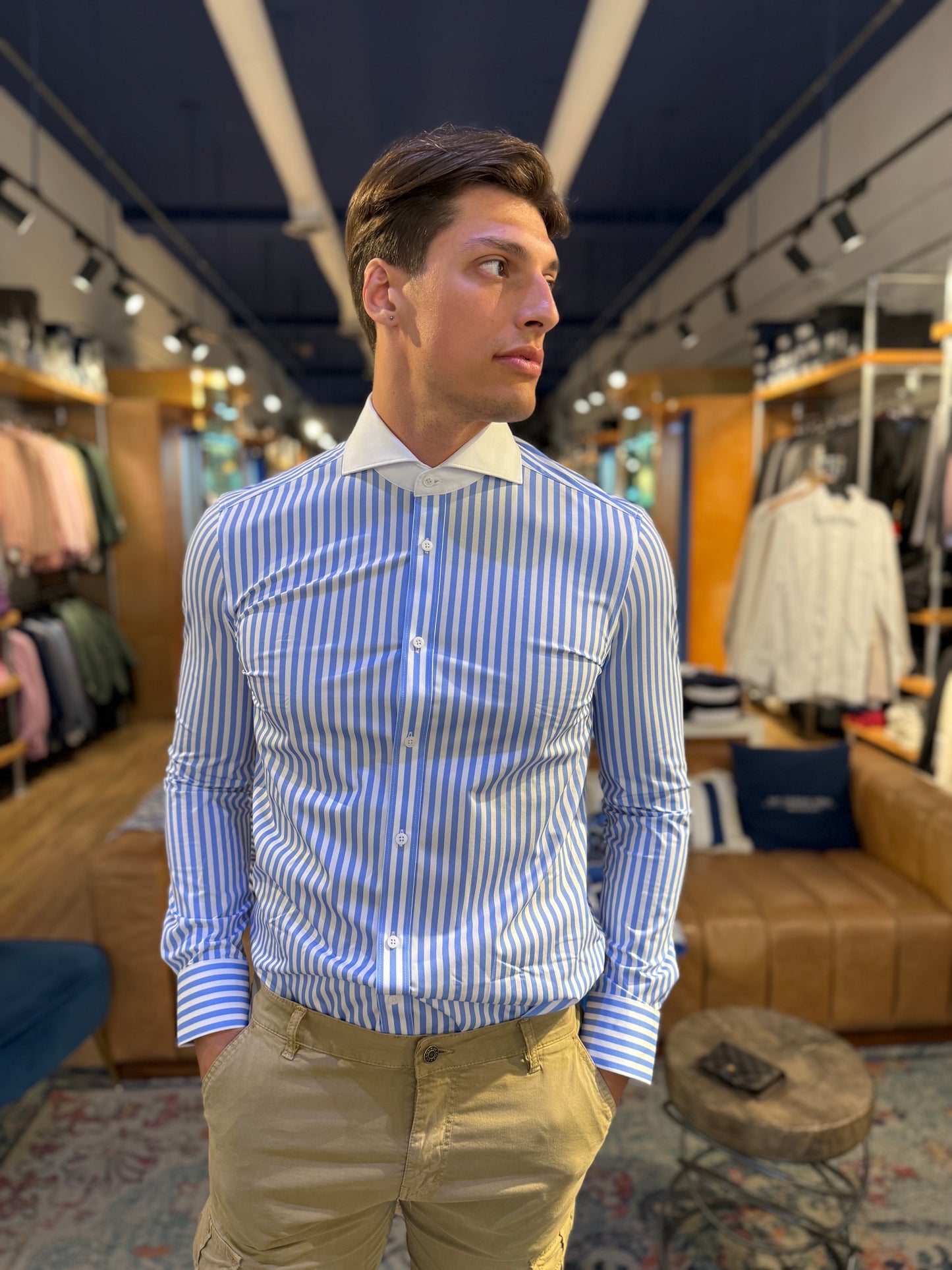 Blue Stripe Sartorilife Shirt with White Collar