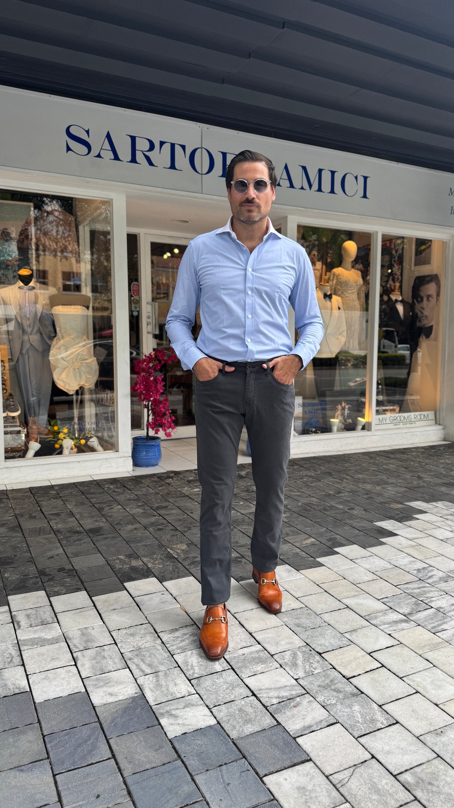 Smart Casual Blue Shirt & Charcoal Pants Look