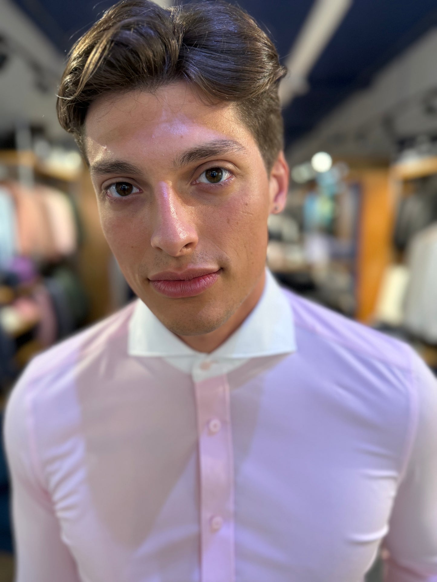 Pink with white collar Stretch Long Sleeve