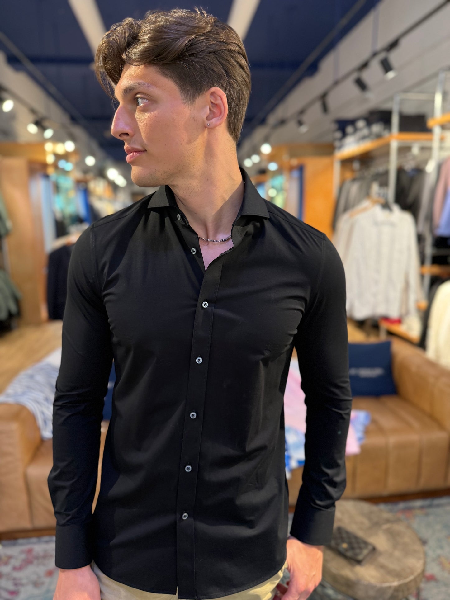 Black Stretch Long Sleeve Shirt