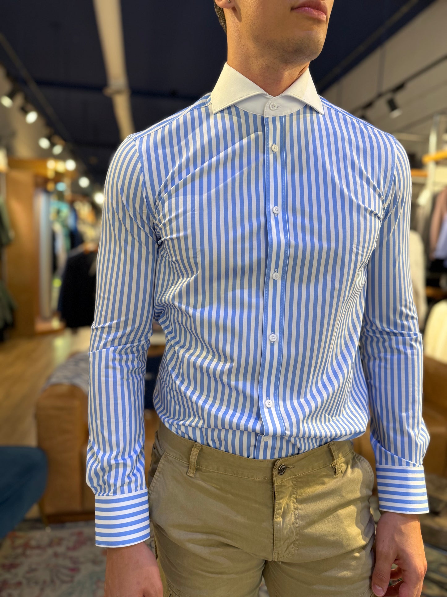 Blue Stripe Sartorilife Shirt with White Collar
