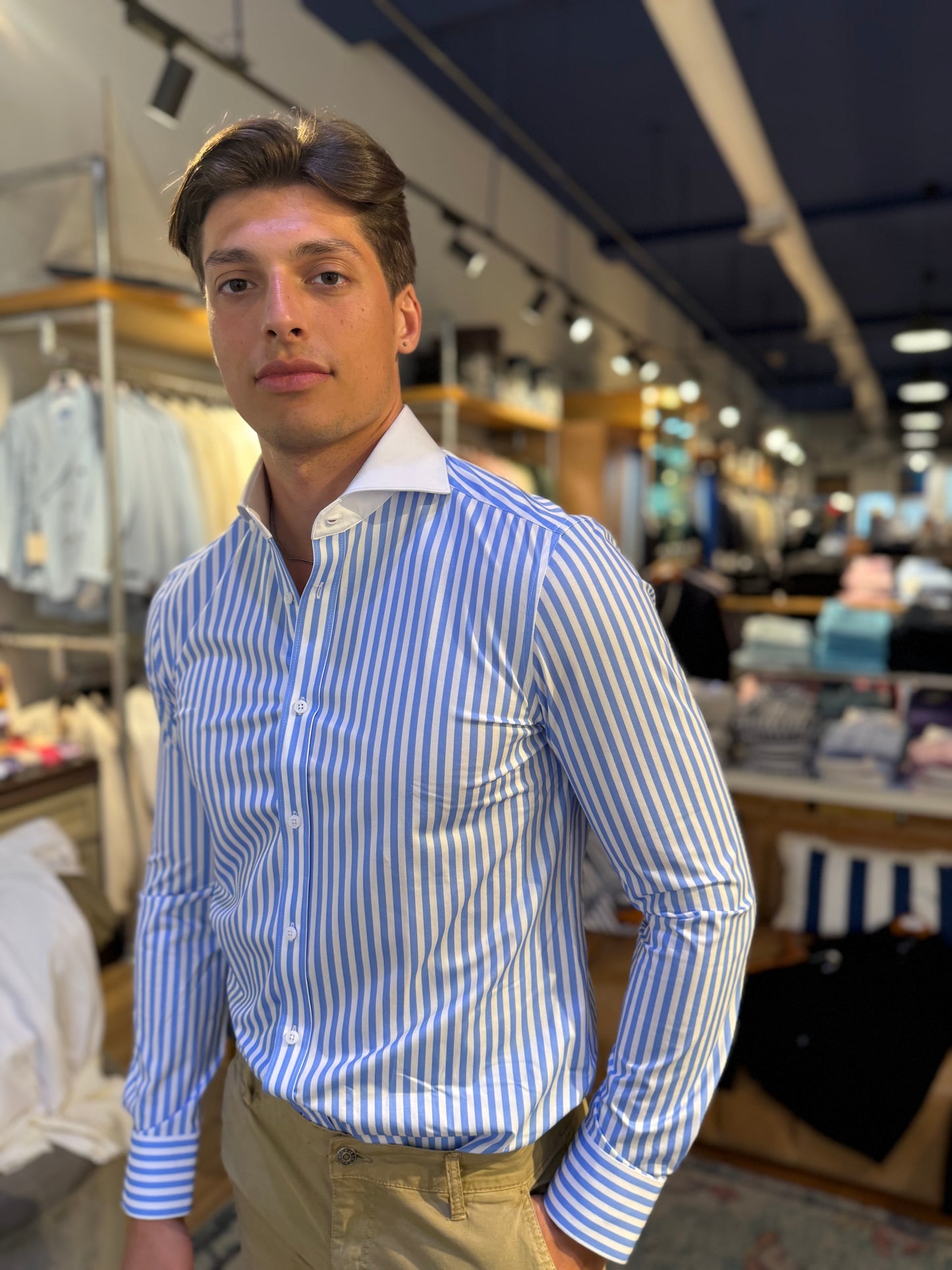 Blue Stripe Sartorilife Shirt with White Collar