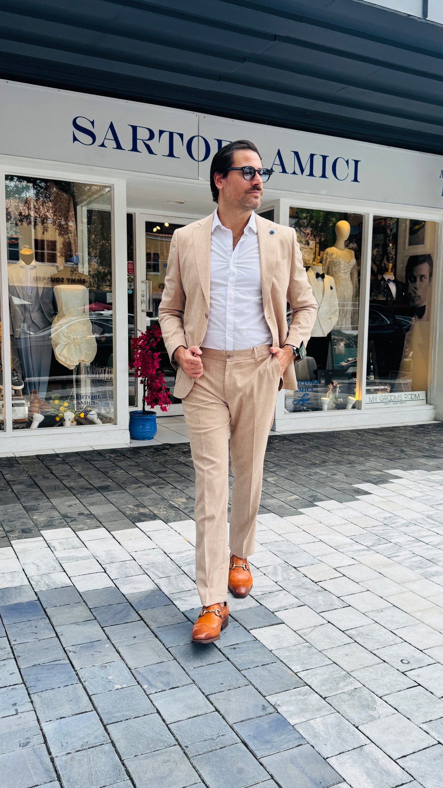 Modern Beige Linen Suit
