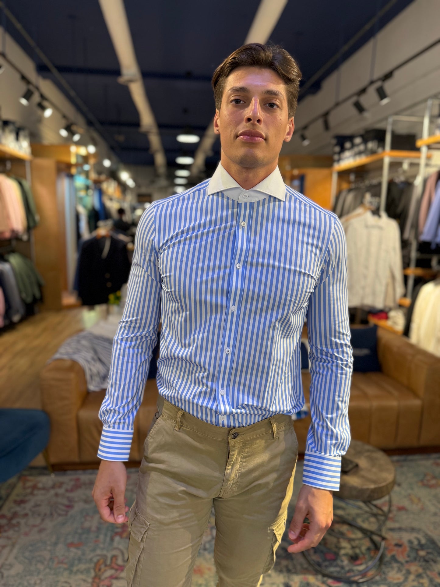 Blue Stripe Sartorilife Shirt with White Collar