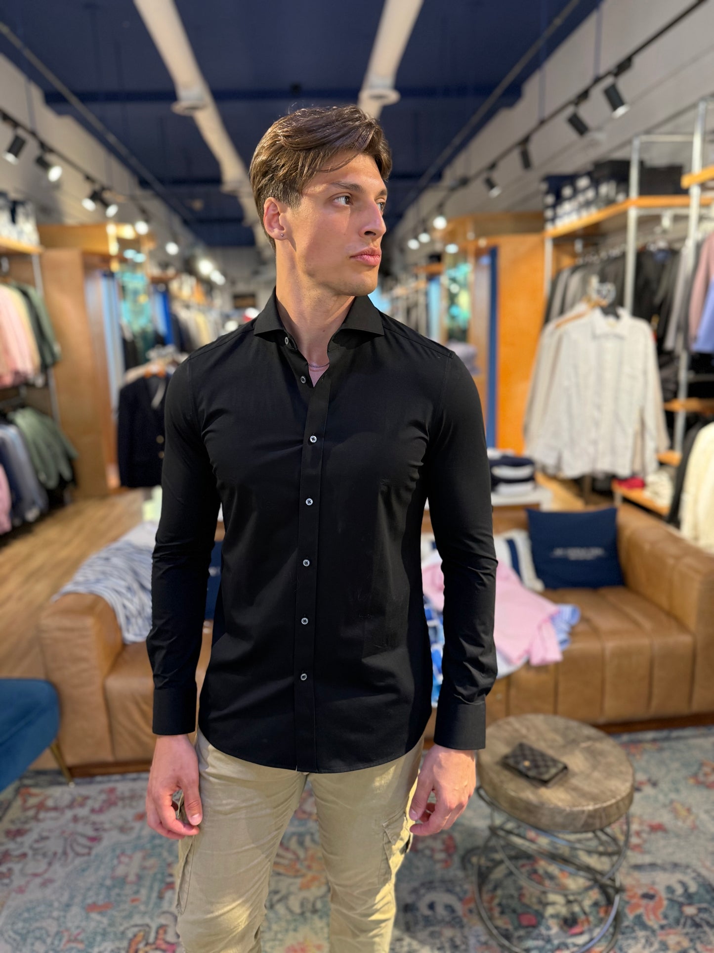 Black Stretch Long Sleeve Shirt