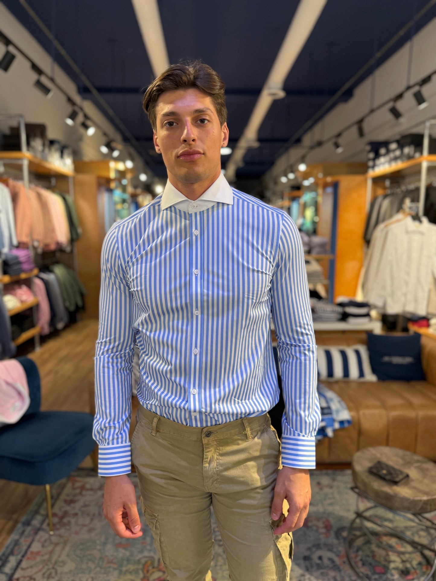 Blue Stripe Sartorilife Shirt with White Collar
