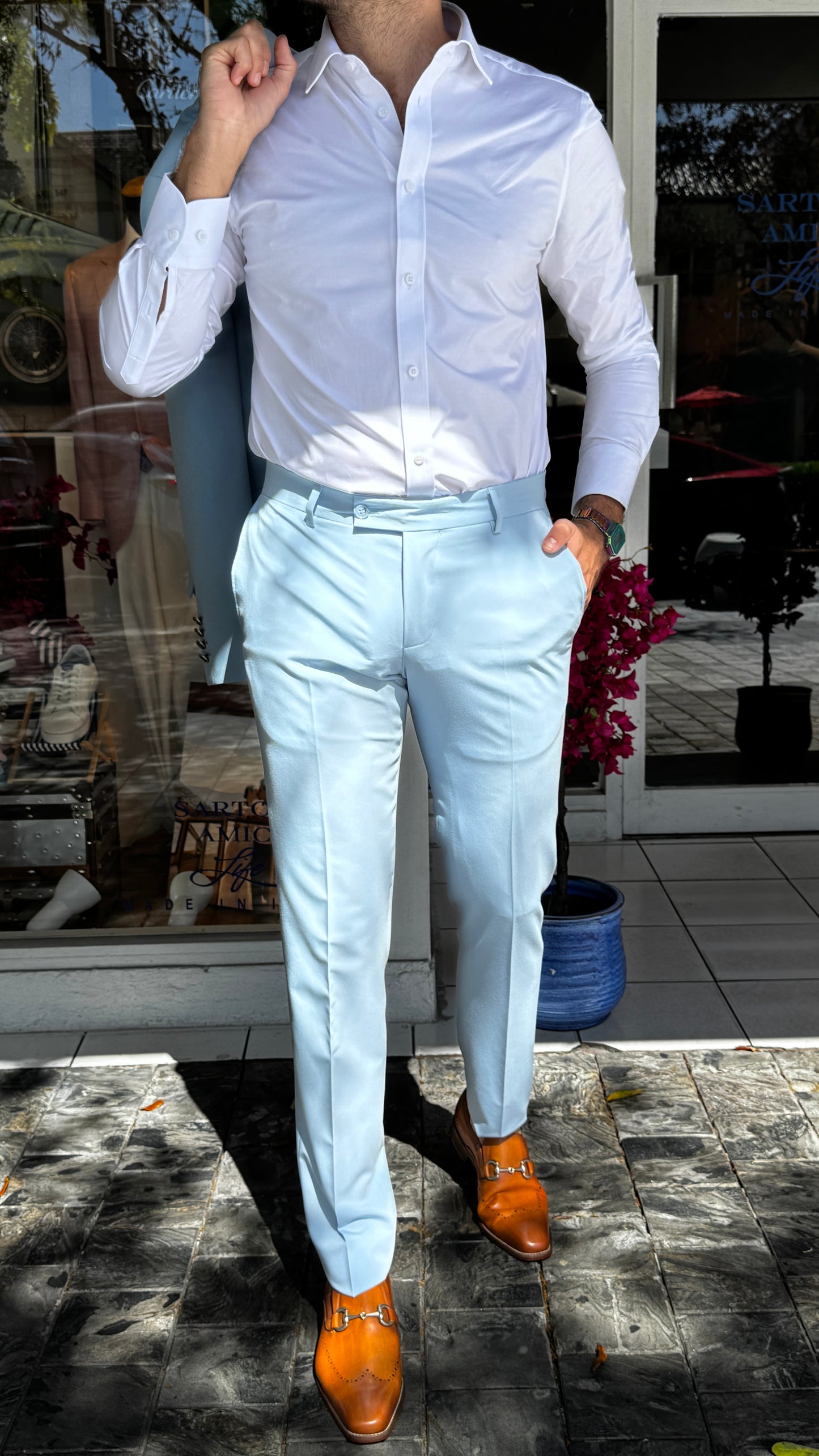 Sky Blue Double - Breasted Suit