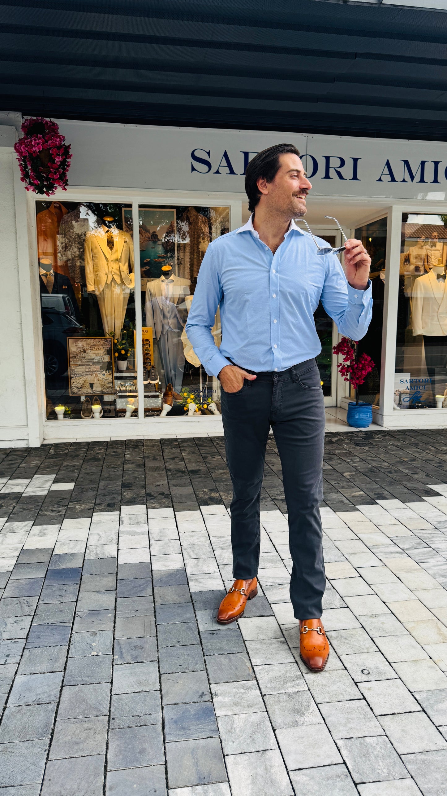 Smart Casual Blue Shirt & Charcoal Pants Look