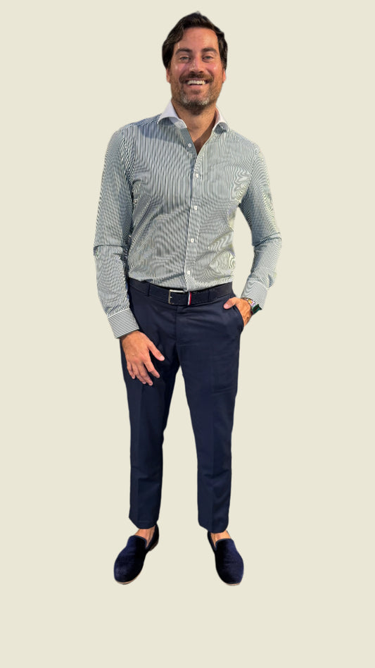 Green Striped Dress Shirt with White Collar – Sartori Amici