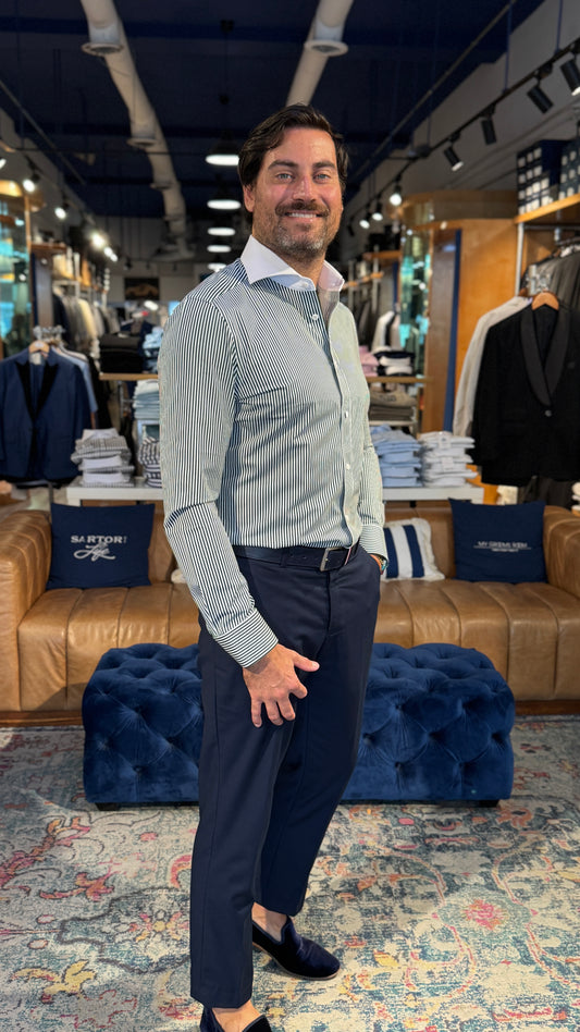 Green Striped Dress Shirt with White Collar – Sartori Amici