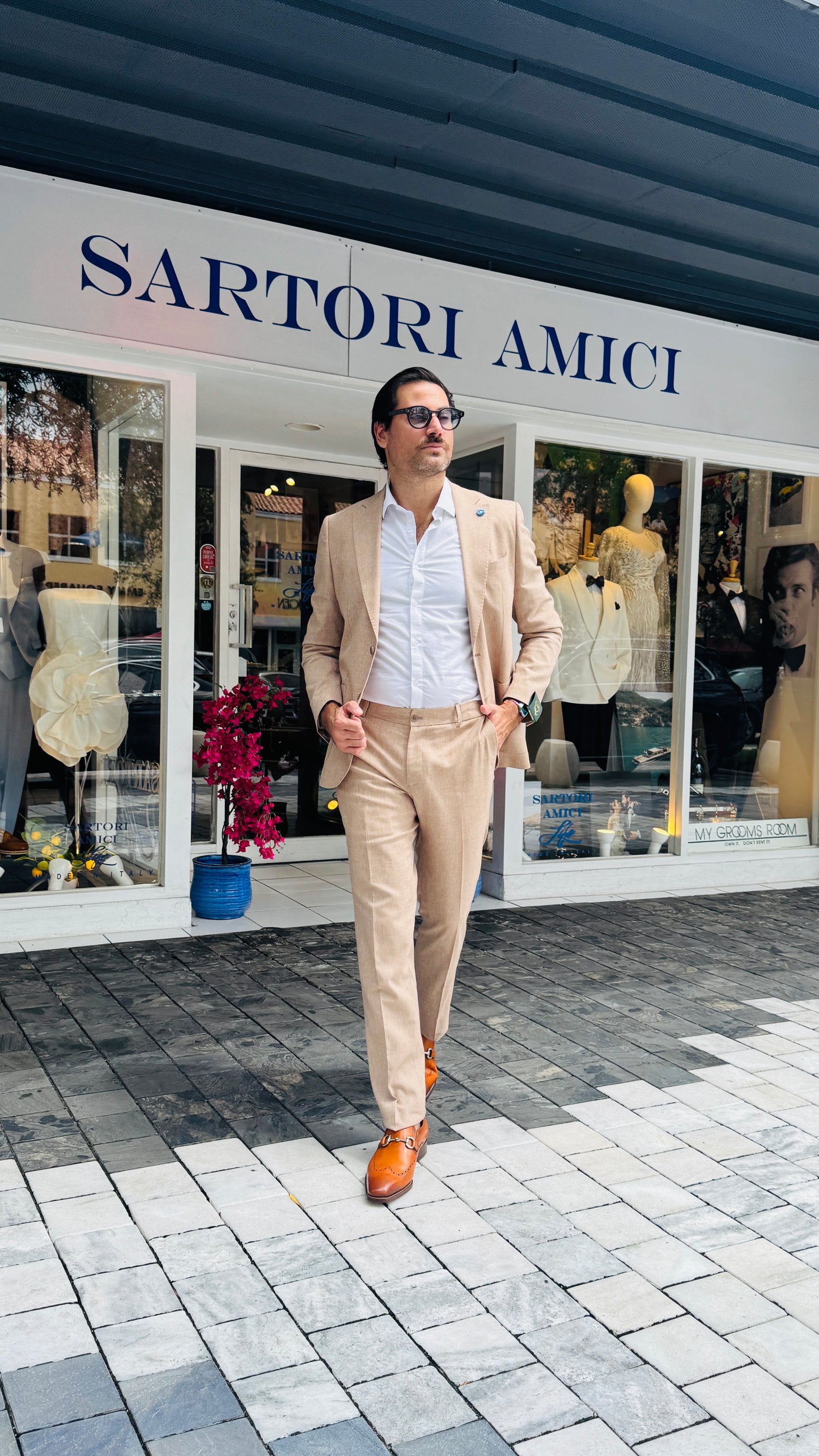 Modern Beige Linen Suit