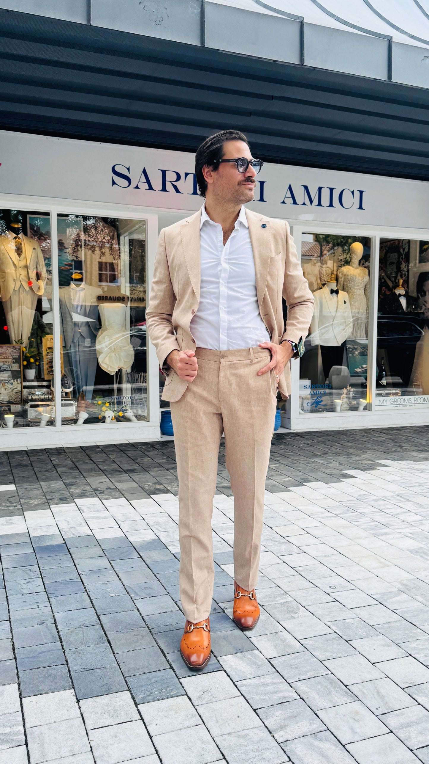 Modern Beige Linen Suit
