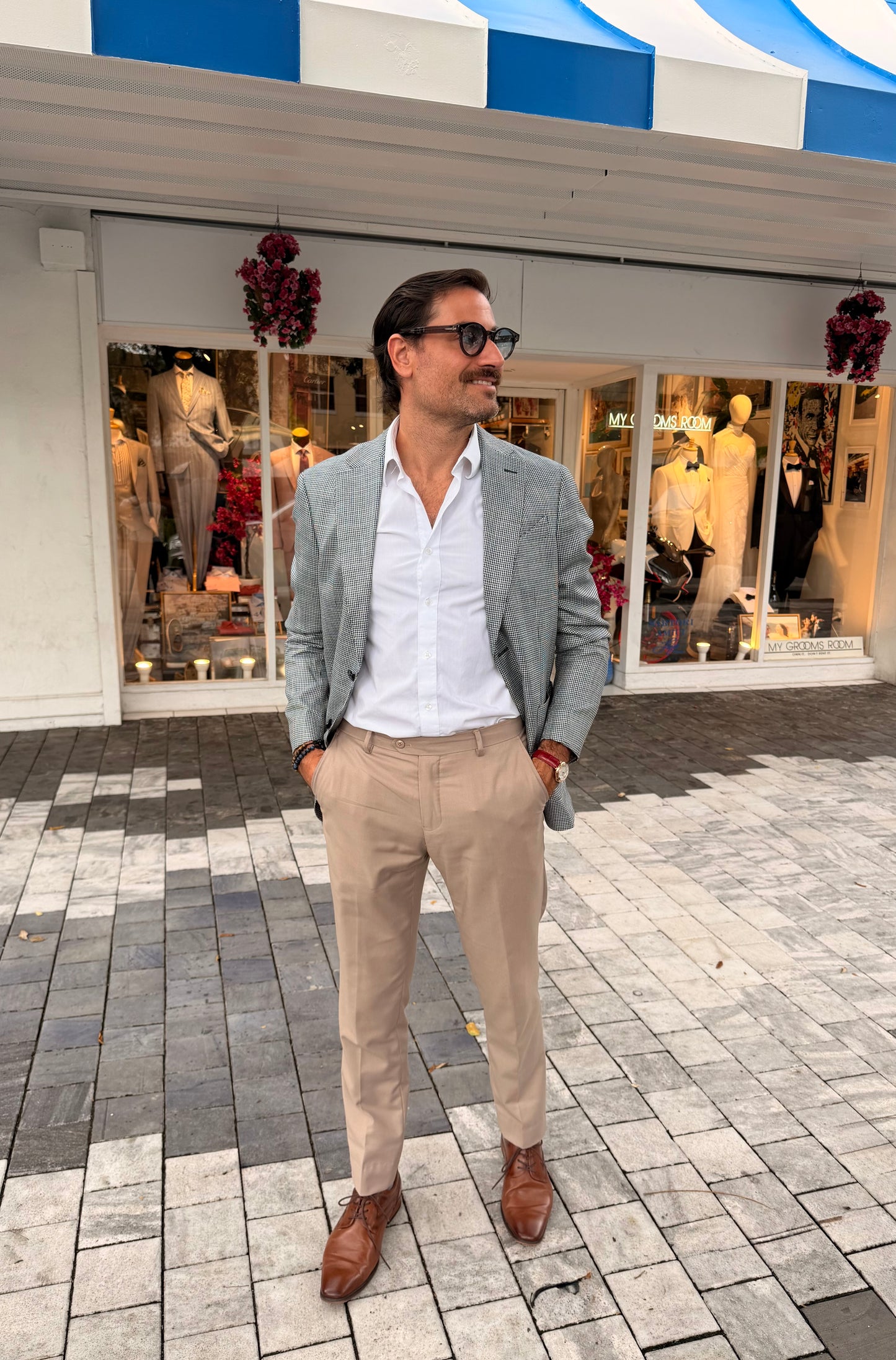 Micro-Pattern Blazer in Light Grey and White