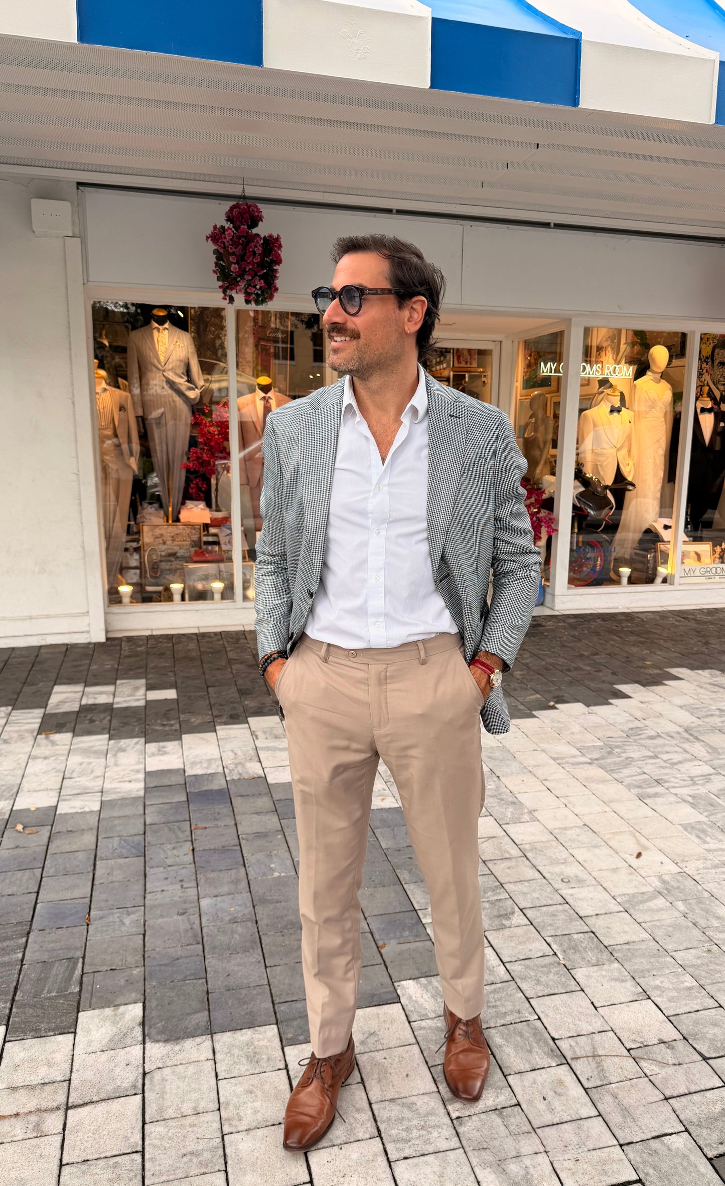Micro-Pattern Blazer in Light Grey and White