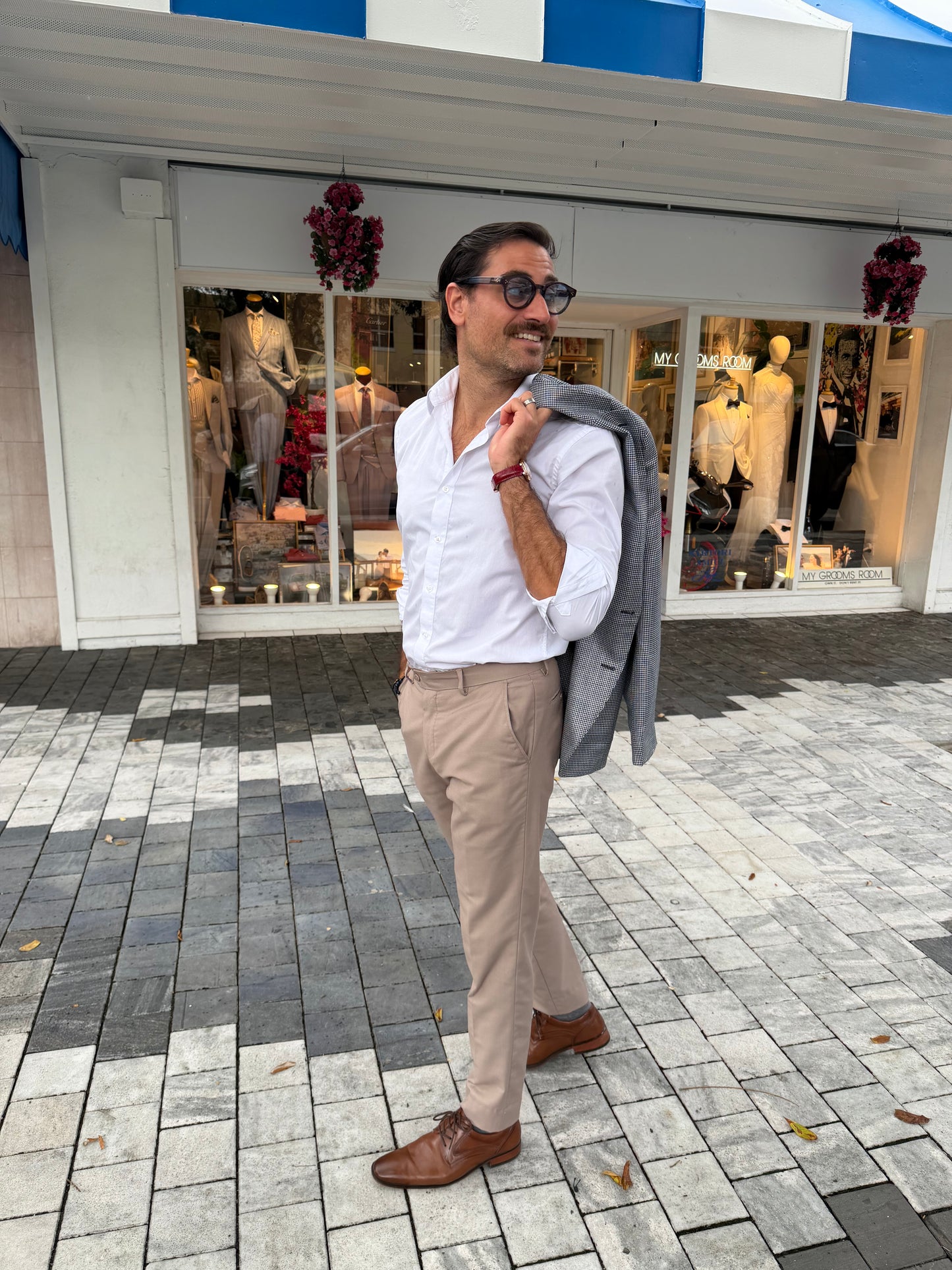 Micro-Pattern Blazer in Light Grey and White