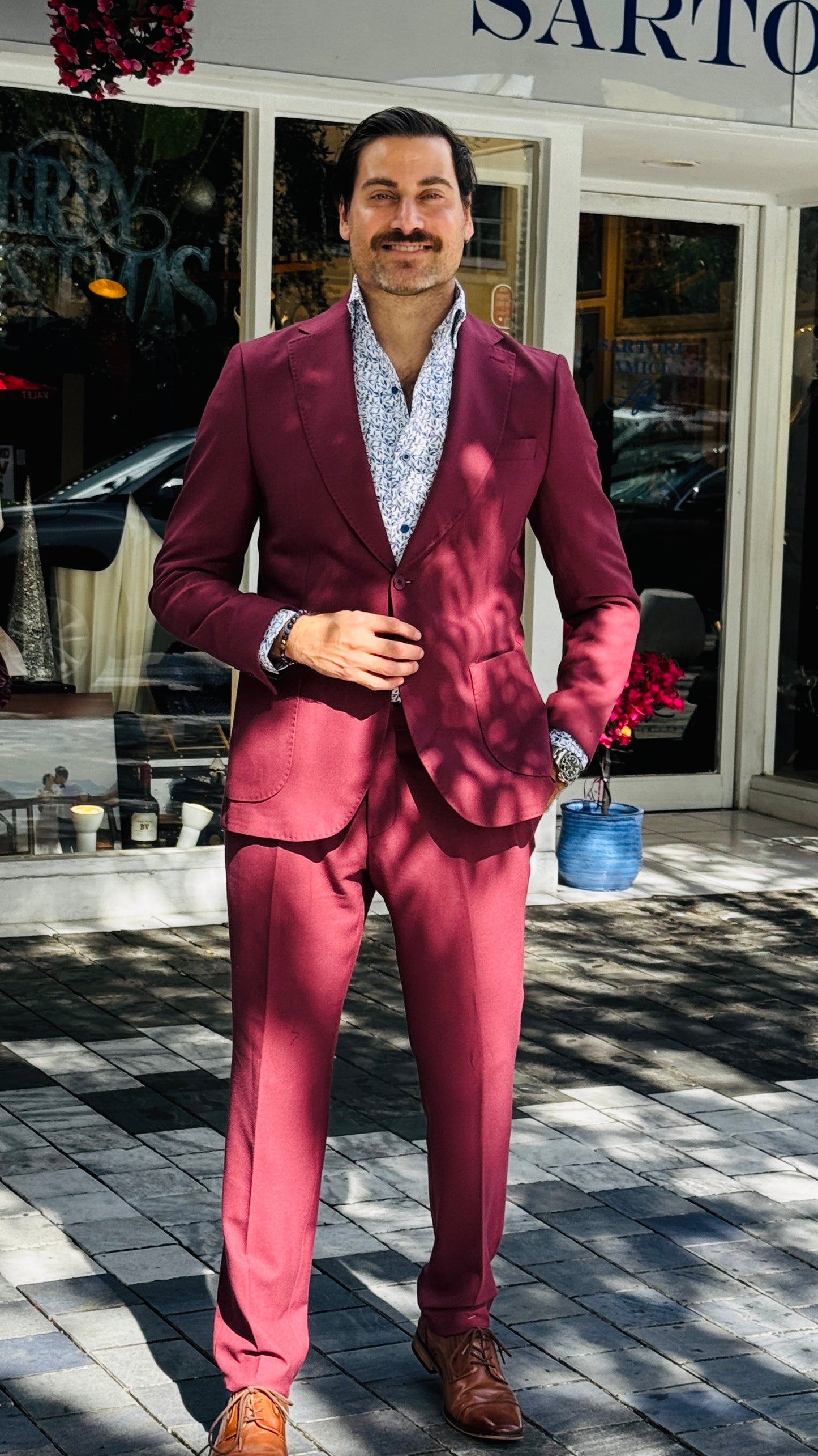 Burgundy Stretch Suit with Pleated Trousers – Sartori Amici