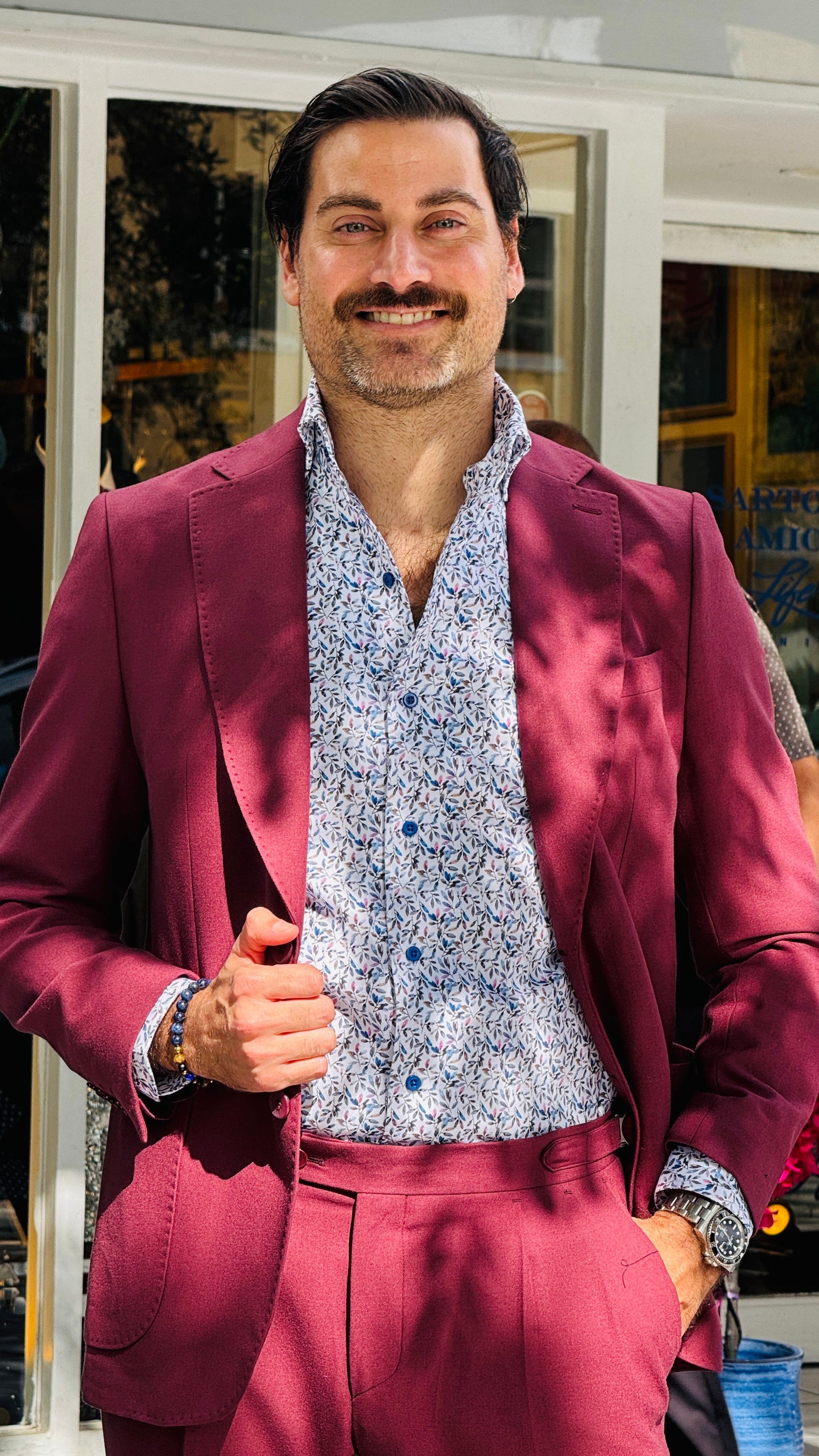 Burgundy Stretch Suit with Pleated Trousers – Sartori Amici