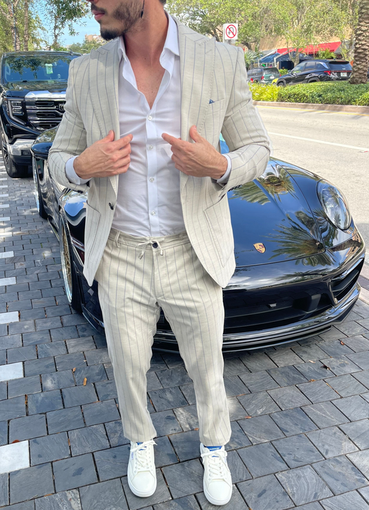 Pinstripe Suit with Drawstring Pants