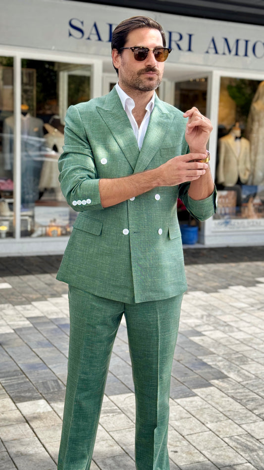 Custom-Made Double-Breasted Green Suit