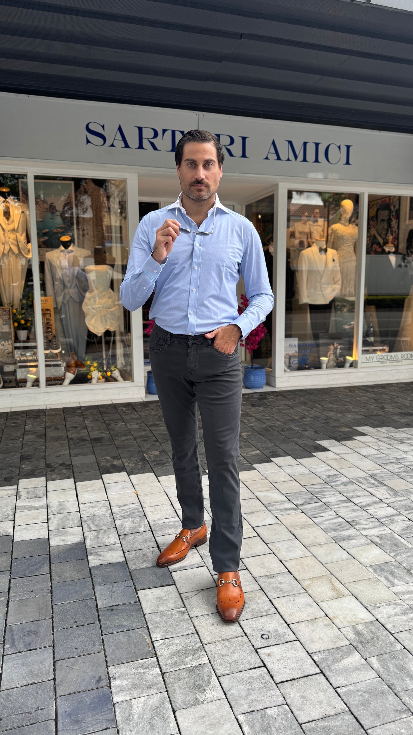 Smart Casual Blue Shirt & Charcoal Pants Look