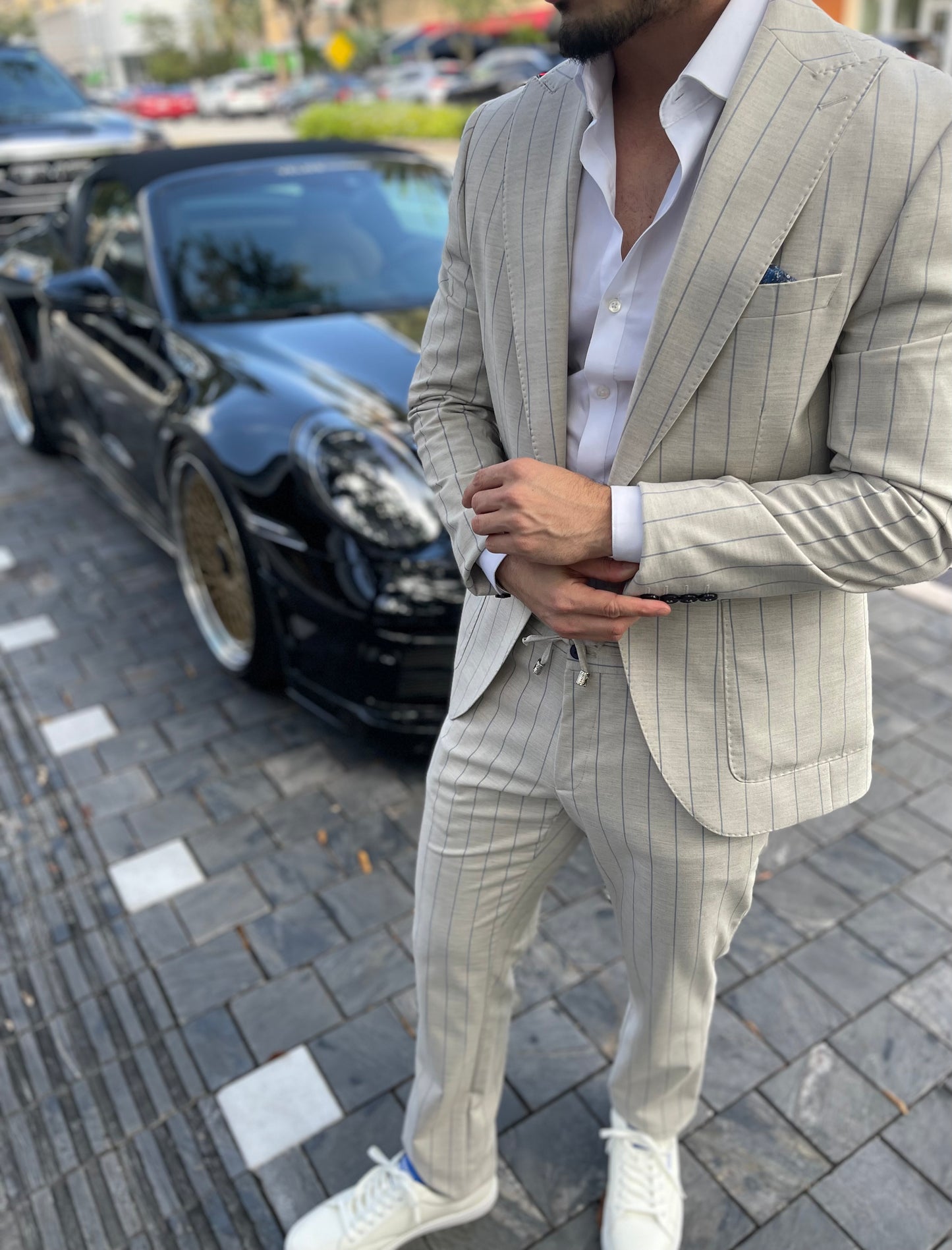 Pinstripe Suit with Drawstring Pants