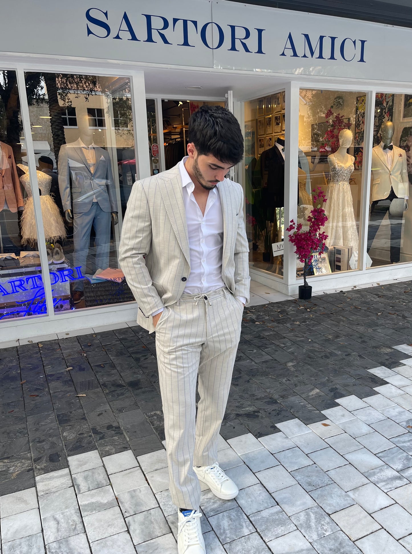 Pinstripe Suit with Drawstring Pants