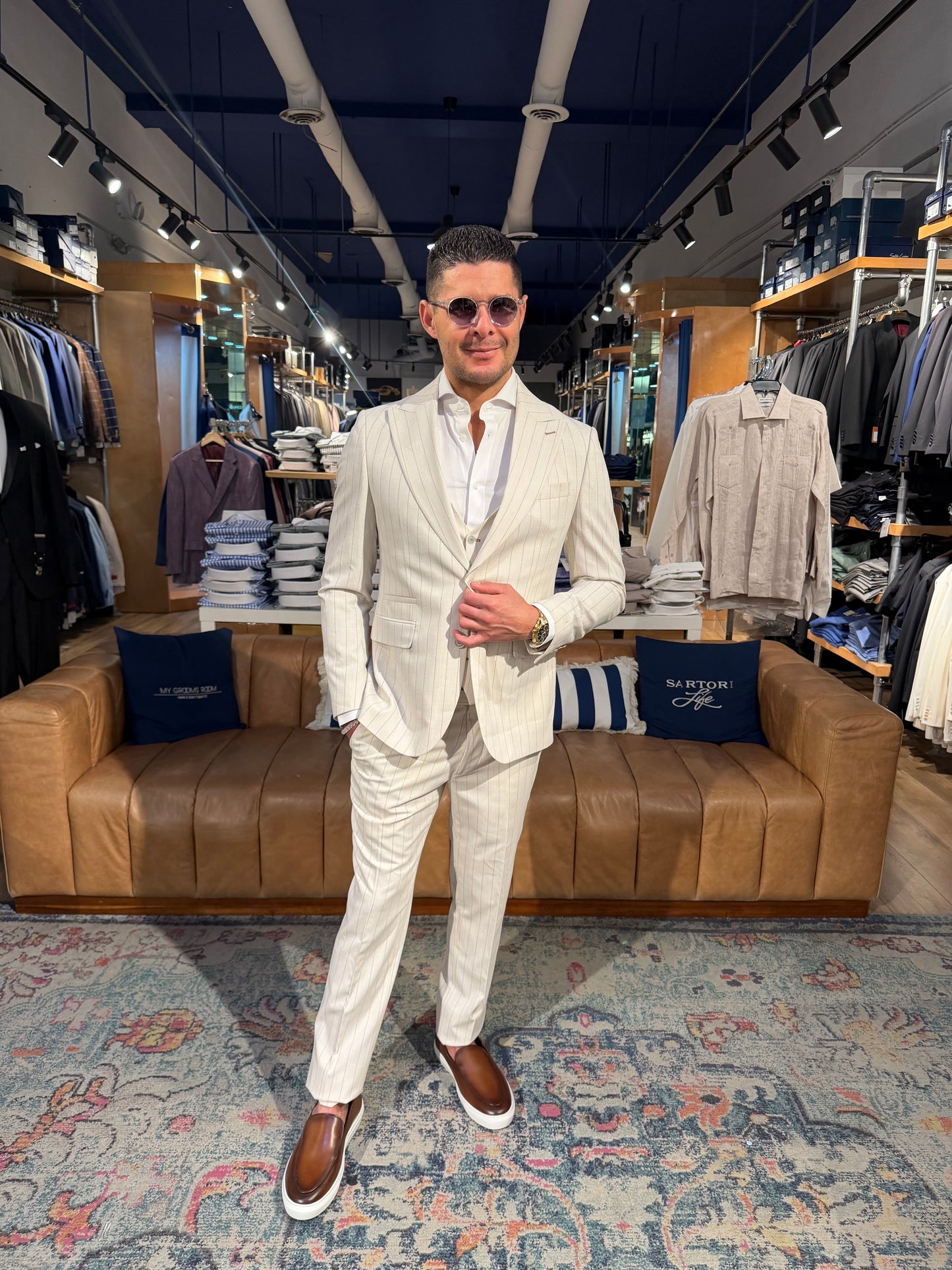 Ivory Pinstripe Three-Piece Suit