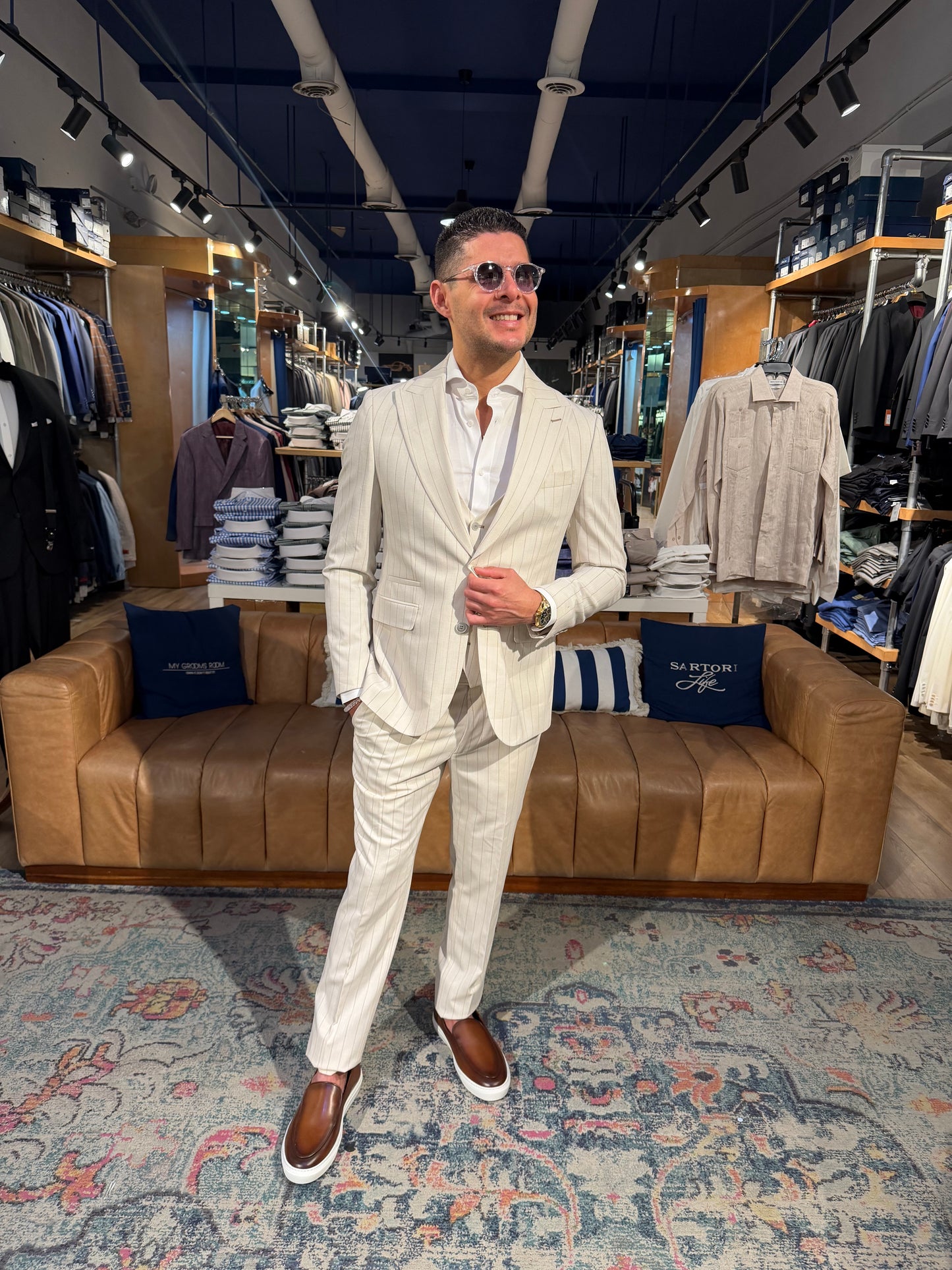 Ivory Pinstripe Three-Piece Suit