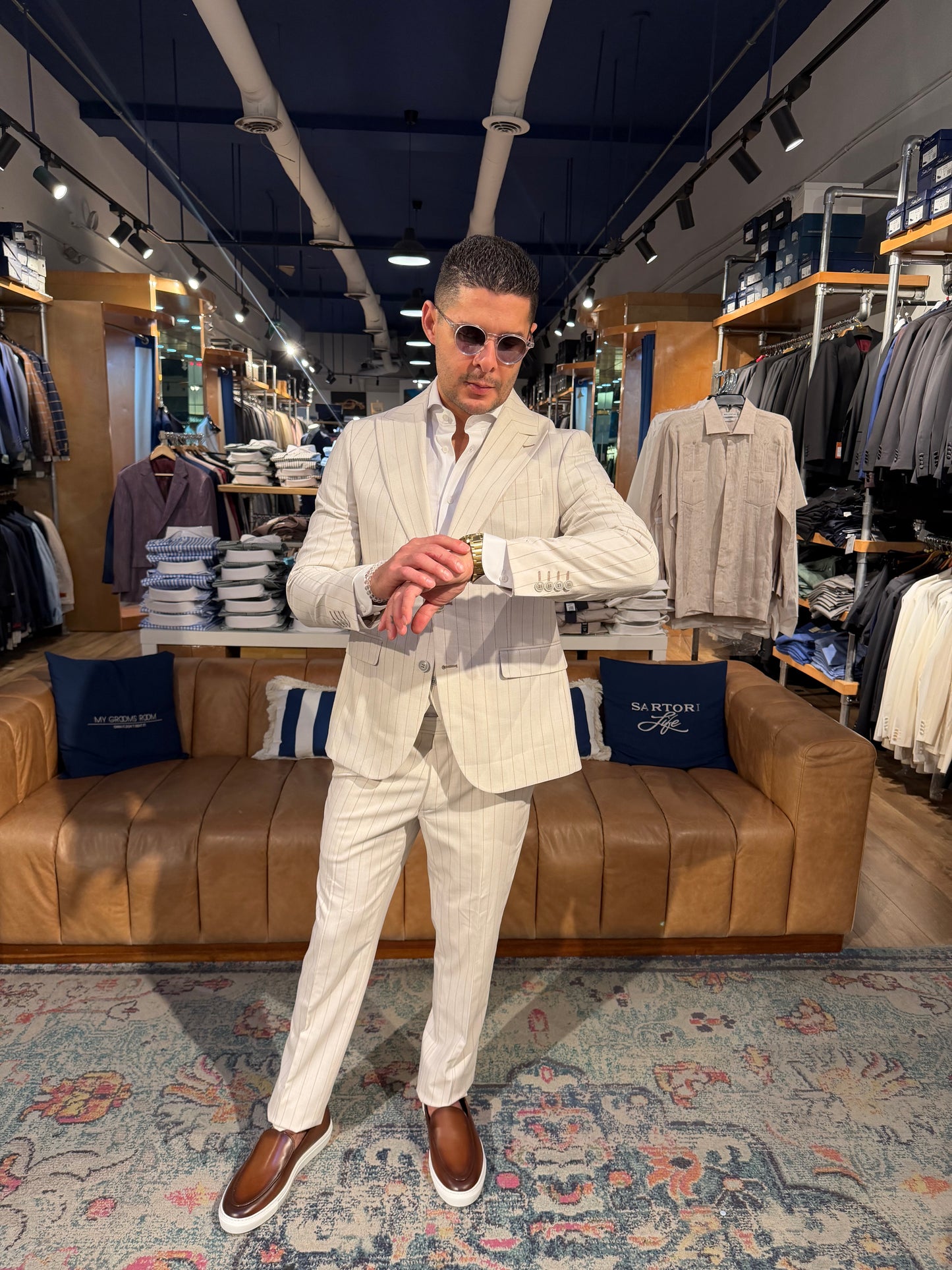 Ivory Pinstripe Three-Piece Suit