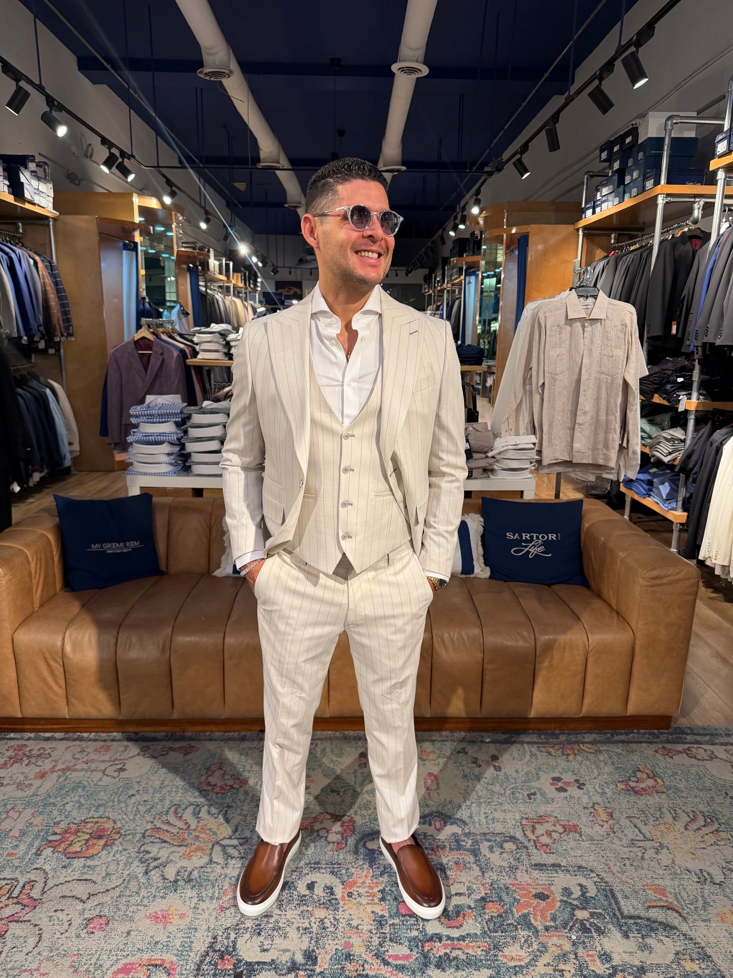 Ivory Pinstripe Three-Piece Suit