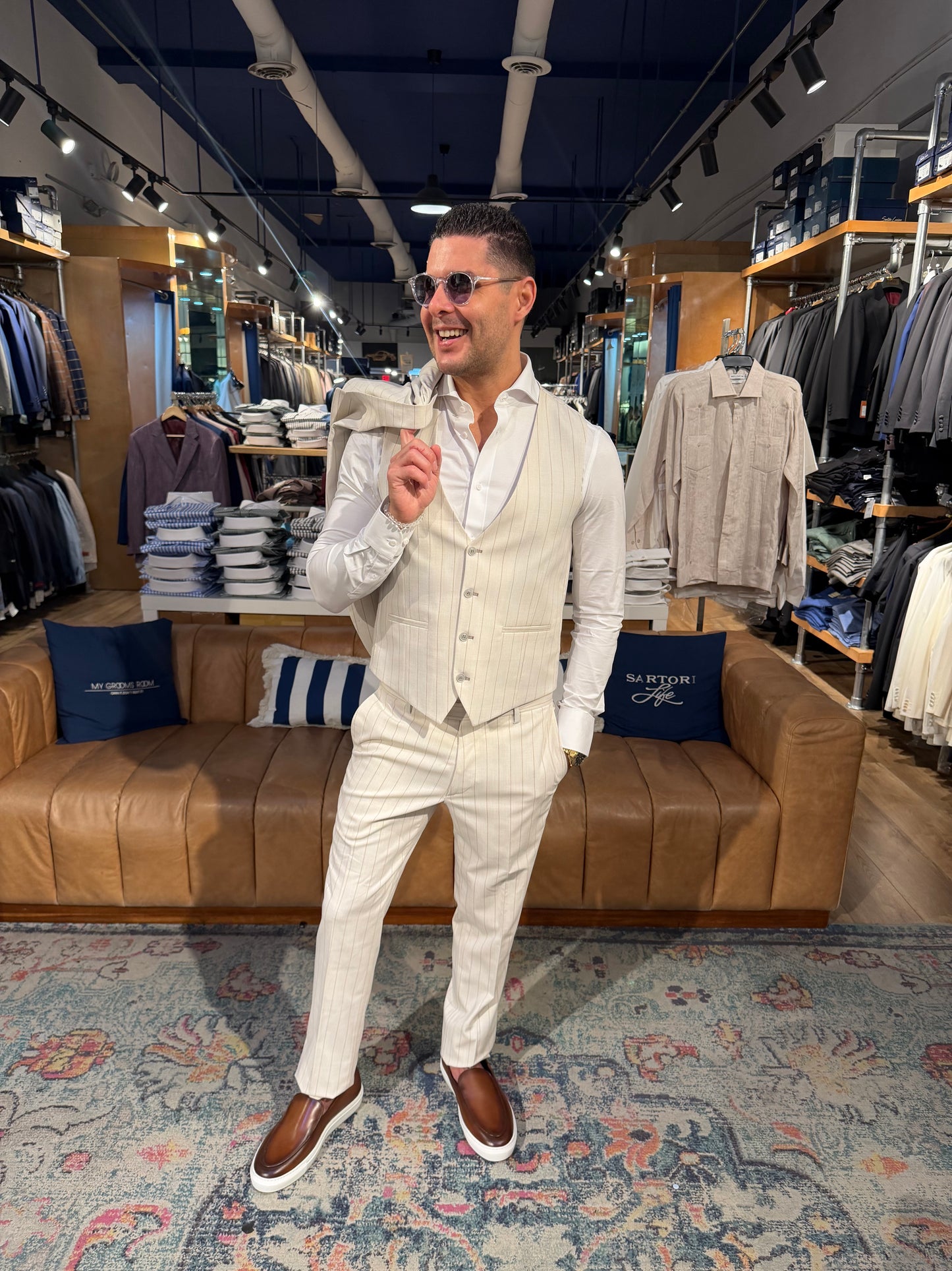 Ivory Pinstripe Three-Piece Suit