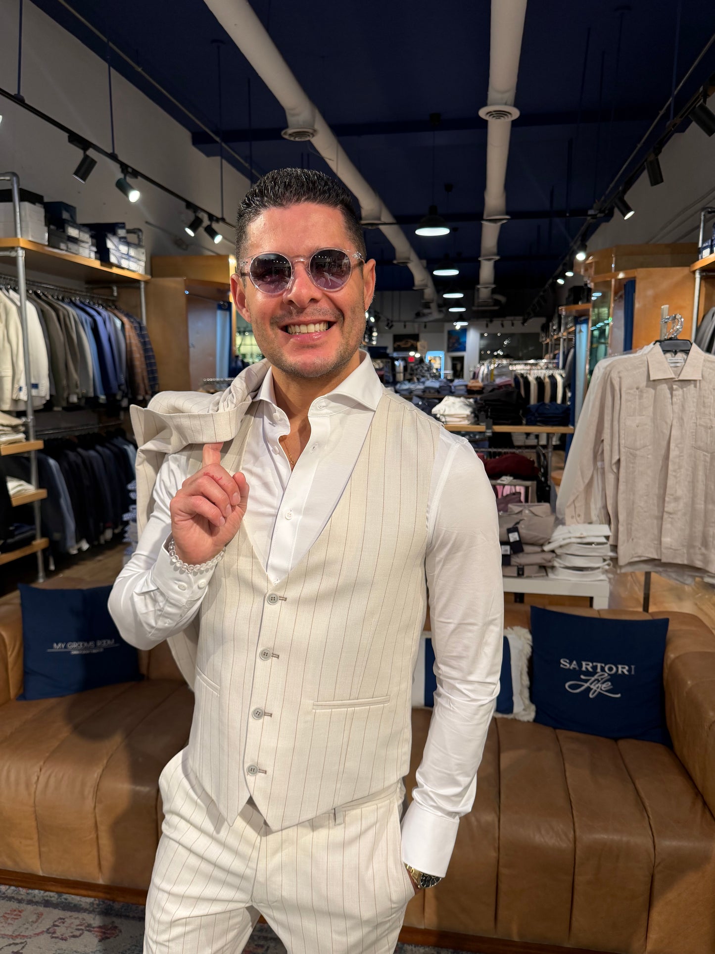 Ivory Pinstripe Three-Piece Suit
